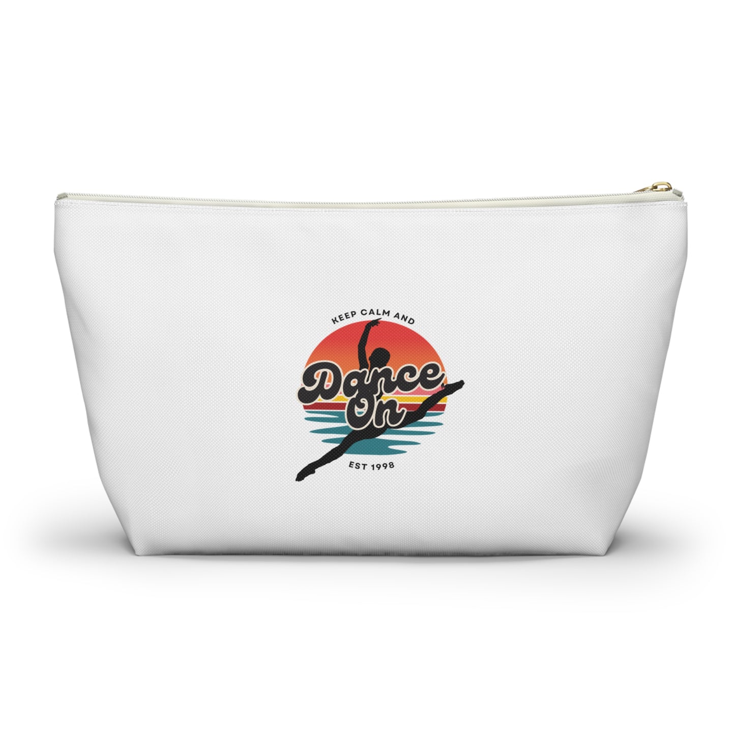 "Keep Calm and Dance On" Makeup Bag β Retro-Inspired Dance Graphic β Motivational Dance-Themed Zipper Pouch for Cosmetics, Accessories & Gifts