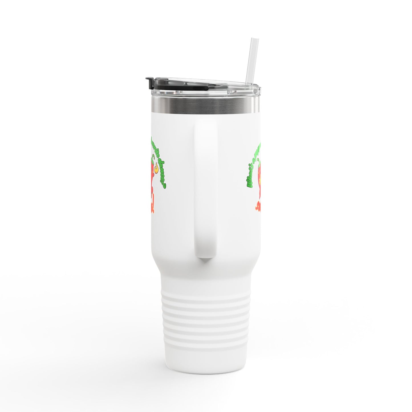 "What's a Pepper's Favorite Dance? Salsa." Funny Dance Quote 40oz Insulated Travel Mug – Bold Pepper Graphic Stainless Steel Tumbler