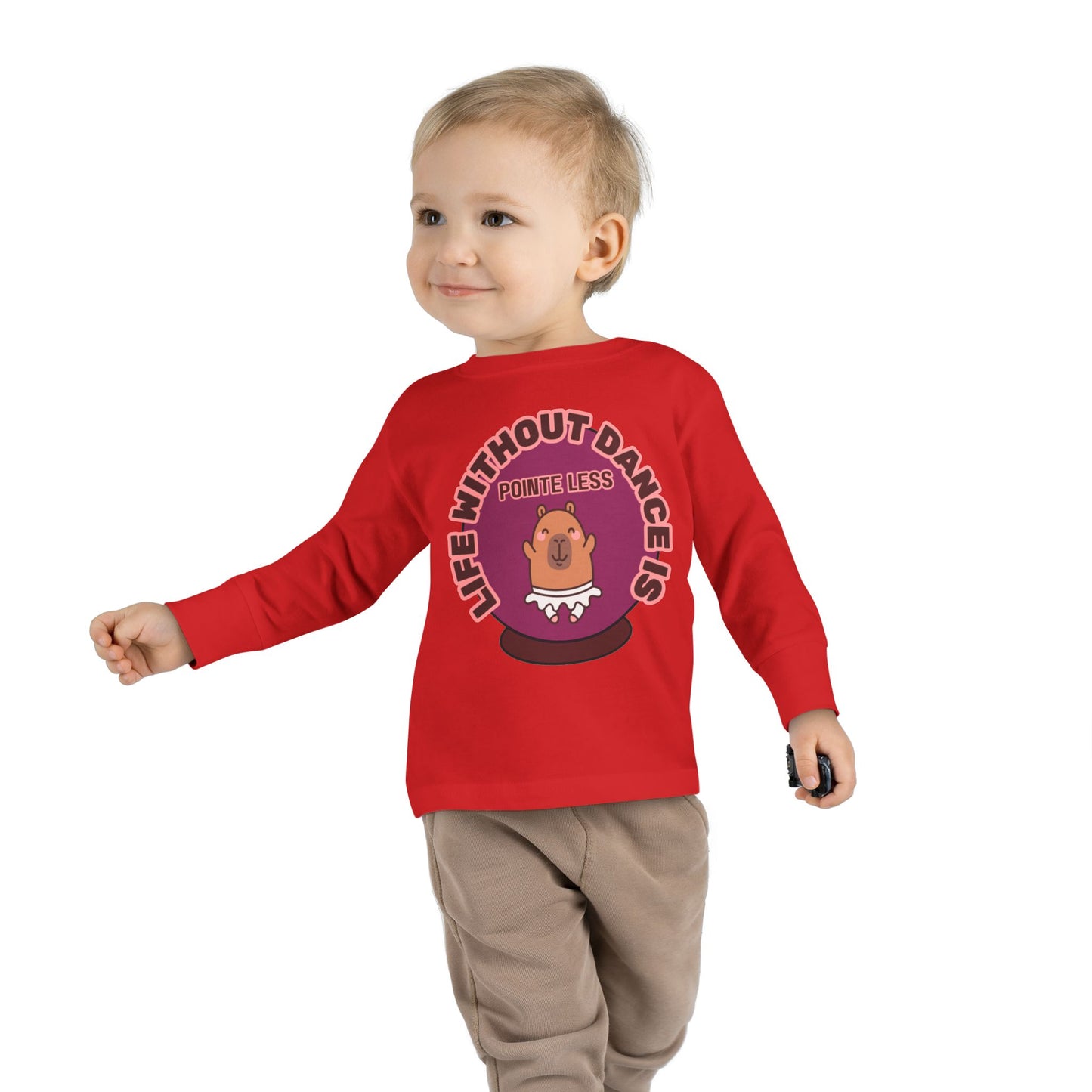 "Life Without Dance Is Pointeless" Toddler Dance T-Shirt – Cute Dancing Capybara Graphic Long Sleeve Tee for Kids