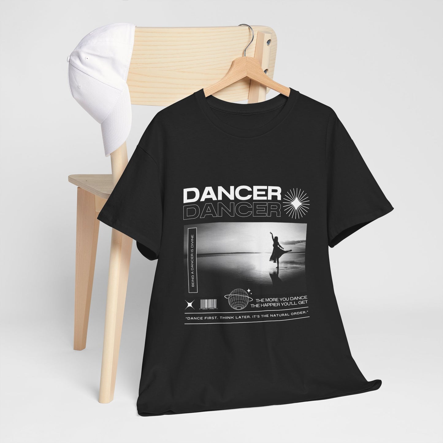 "Dancer" Arabesque Beach Scene Unisex Heavy Cotton Tee – Streetwear-Inspired Ballet Dance Graphic T-Shirt