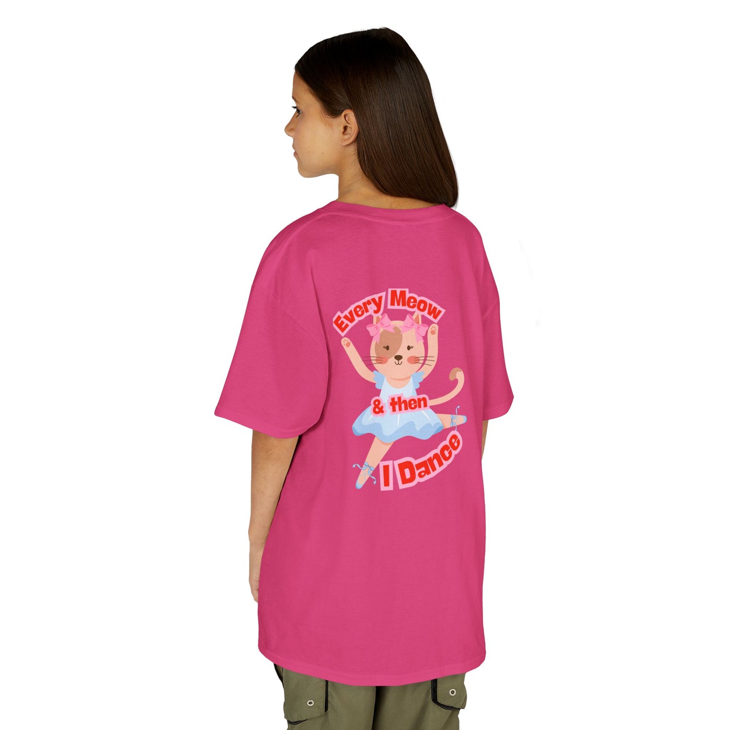 "Every Meow & Then I Dance" – Youth Short Sleeve Tee with Cute Dancing Cat Graphic | Kids’ Dance & Cat Lover T-Shirt