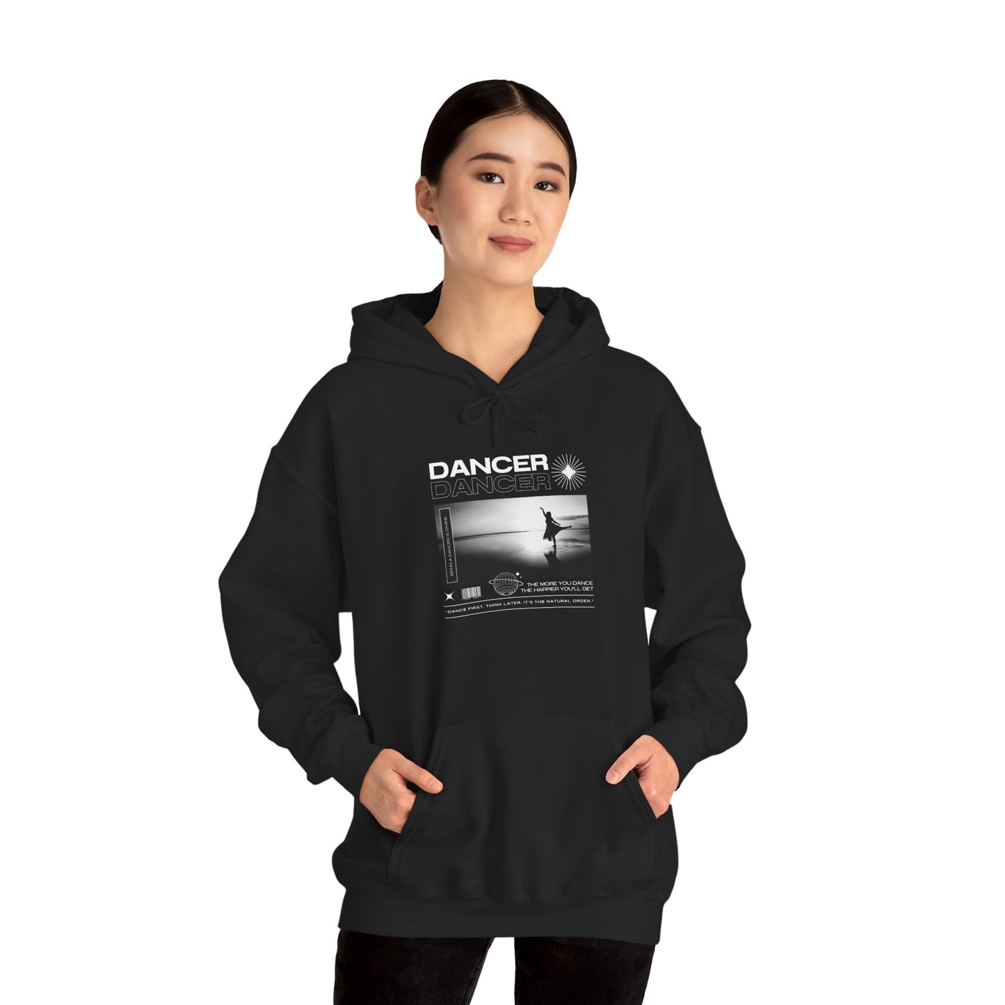 “Dancer” Arabesque on the Beach Graphic | Streetwear-Inspired Dance Hoodie for Ballet & Beach Lovers - Unisex Heavy Blend™ Hoodie