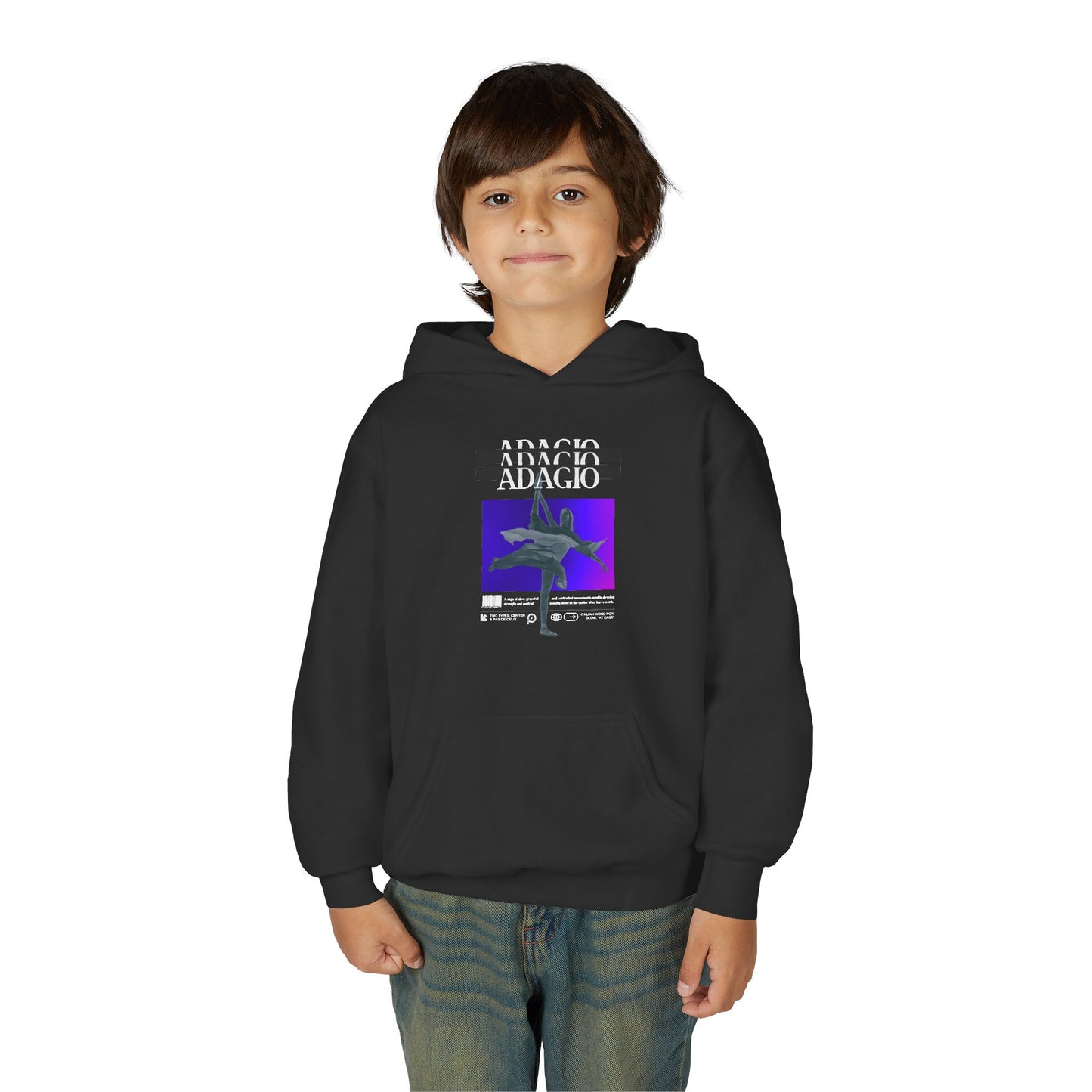 “Adagio” Ballet Term Definition with Beautiful Ballerina Graphic Unisex Youth Hoodie | Streetwear-Inspired Ballet Dance Hoodie for Kids & Young Dancers