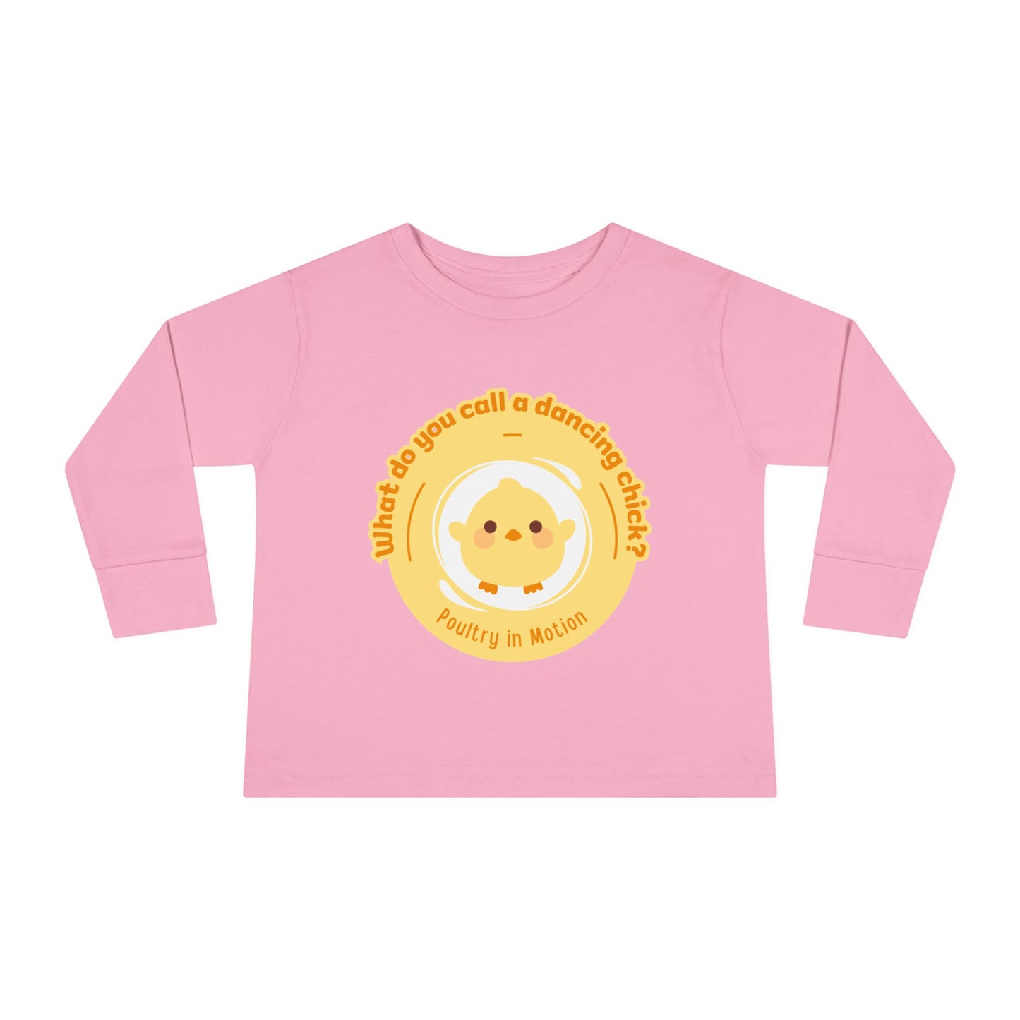 "What Do You Call a Dancing Chick? Poultry in Motion" Toddler Dance T-Shirt – Cute Chicken Graphic Long Sleeve Tee for Kids