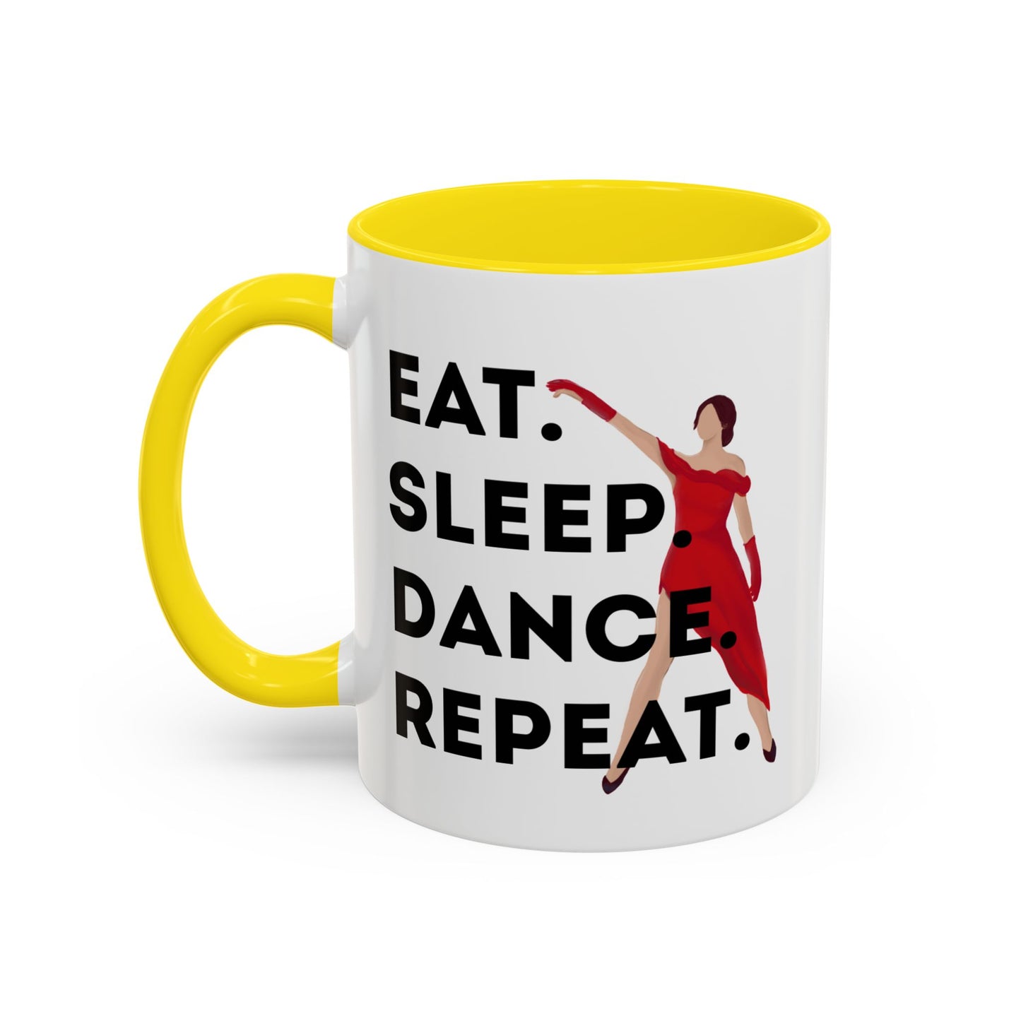 "Eat Sleep Dance Repeat" Accent Coffee Mug – Bold Dancer Graphic Ceramic Mug for Dance Lovers