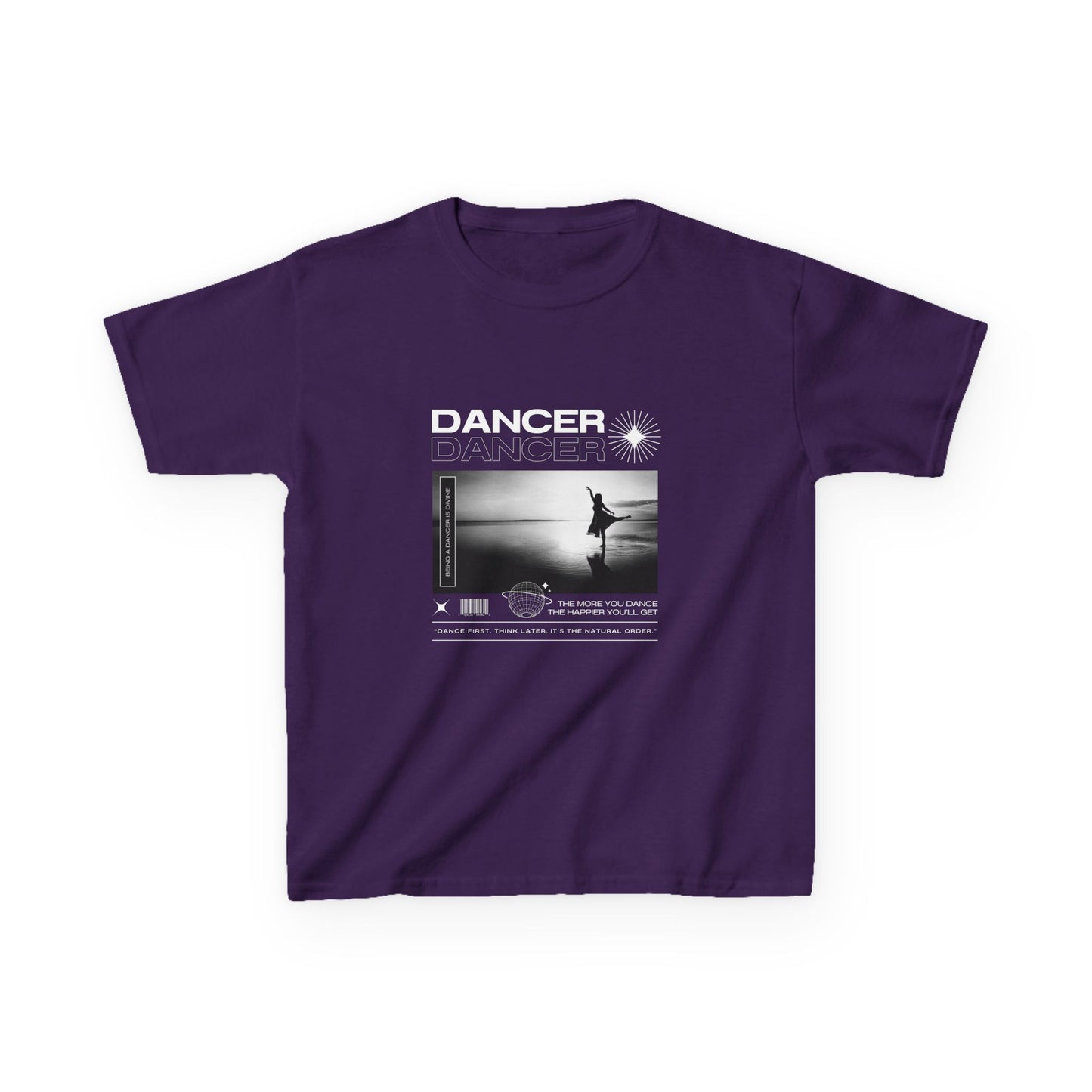 "Dancer" Arabesque on the Beach – Youth Short Sleeve Dance Tee in Streetwear-Inspired Style