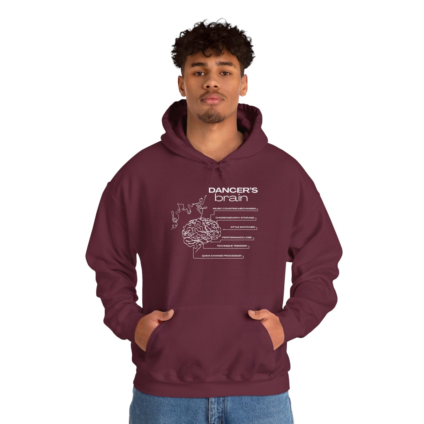 "Dancer’s Brain" Unisex Hoodie – Funny Dance-Themed Hoodie for Teens and Adults with Personalization Option and Cute Dancer Brain Graphic