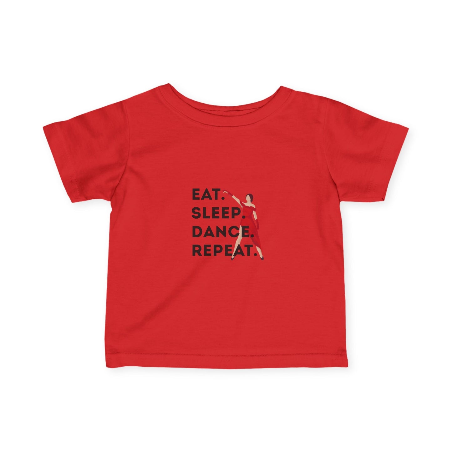 "Eat, Sleep, Dance, Repeat" Infant Fine Jersey Tee – Bold Dancer Graphic Baby Dance T-Shirt for Active Little Performers