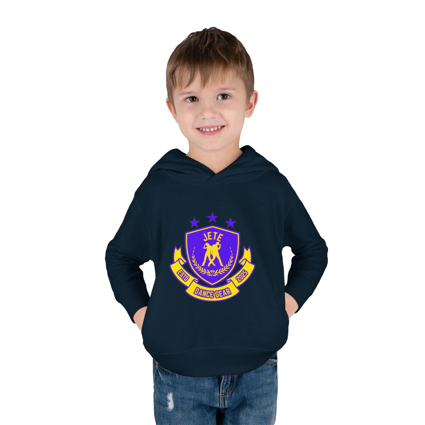 "Jeté Dance Gear" Toddler Pullover Fleece Hoodie – Collegiate-Inspired Dancer Graphic Sweatshirt for Kids