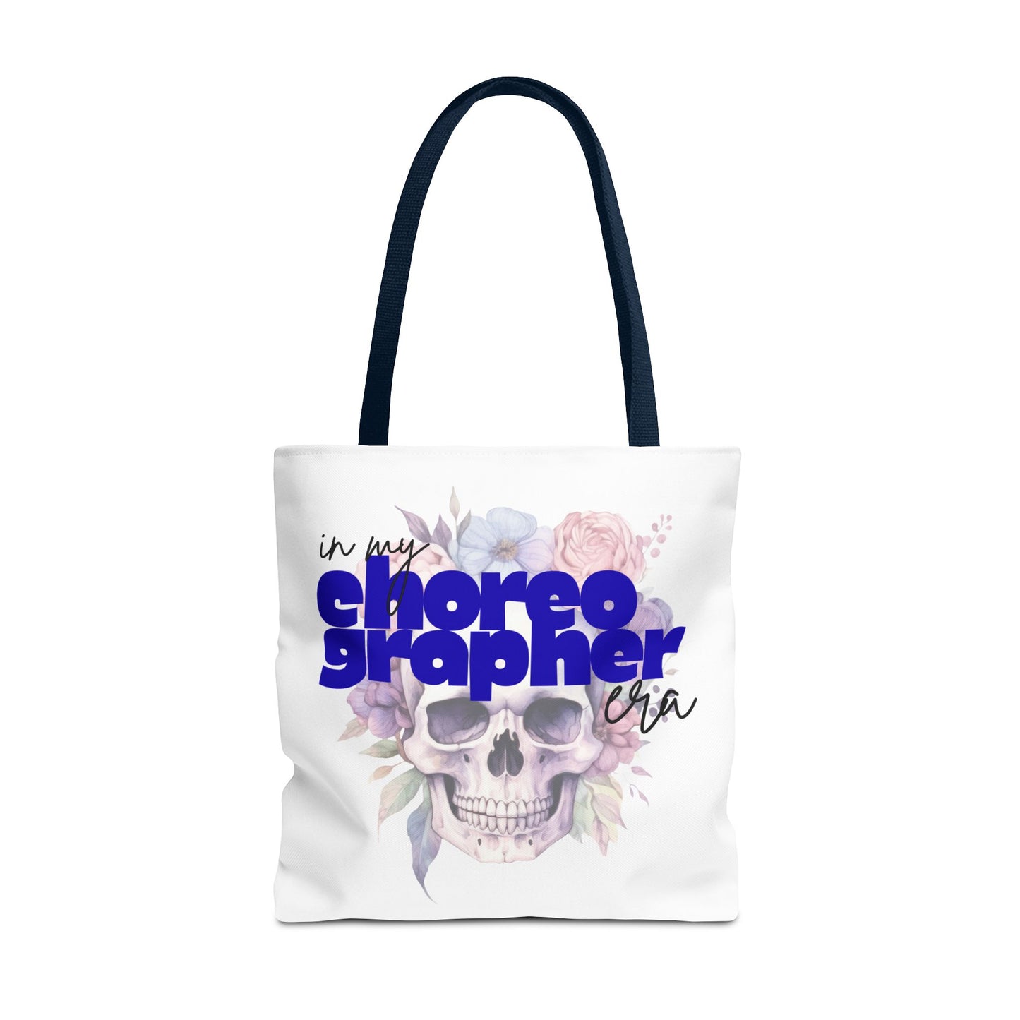 In My Choreographer Era Tote Bag with Colored Handles – Pastel Floral Skull Dance-Inspired Carryall