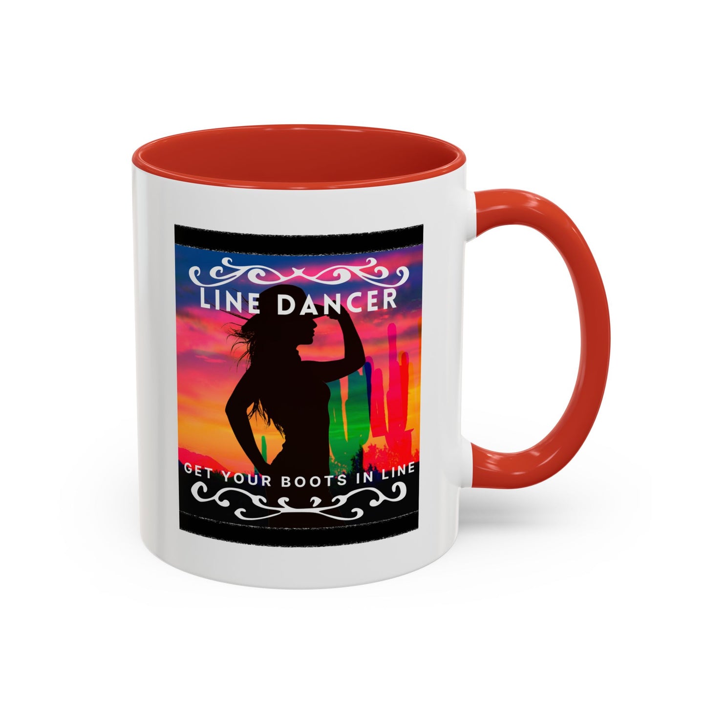 "Line Dancer" Accent Coffee Mug – Cute Cowgirl Graphic Ceramic Mug for Country Dance Lovers