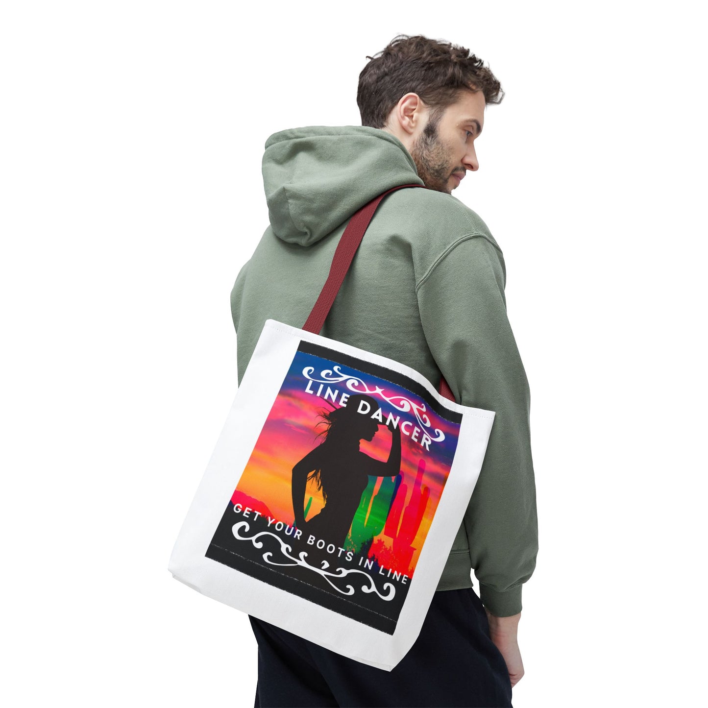 "Line Dancer, Boots on the Ground” Canvas Tote Bag – Cowgirl Graphic | Western Dance Bag for Country Lovers & Line Dancing Fans