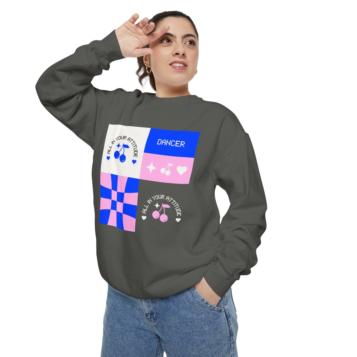 "Dancer – All in Your Attitude" Unisex Lightweight Crewneck Sweatshirt – Retro-Inspired Dance Graphic Pullover for Confident Movers & Performers