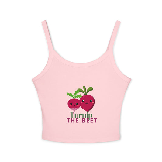 "Turnip the Beet" Women’s Spaghetti Strap Tank Top – Cute Veggie Dance Graphic | Funny Dance Pun Shirt for Dancers & Music Lovers