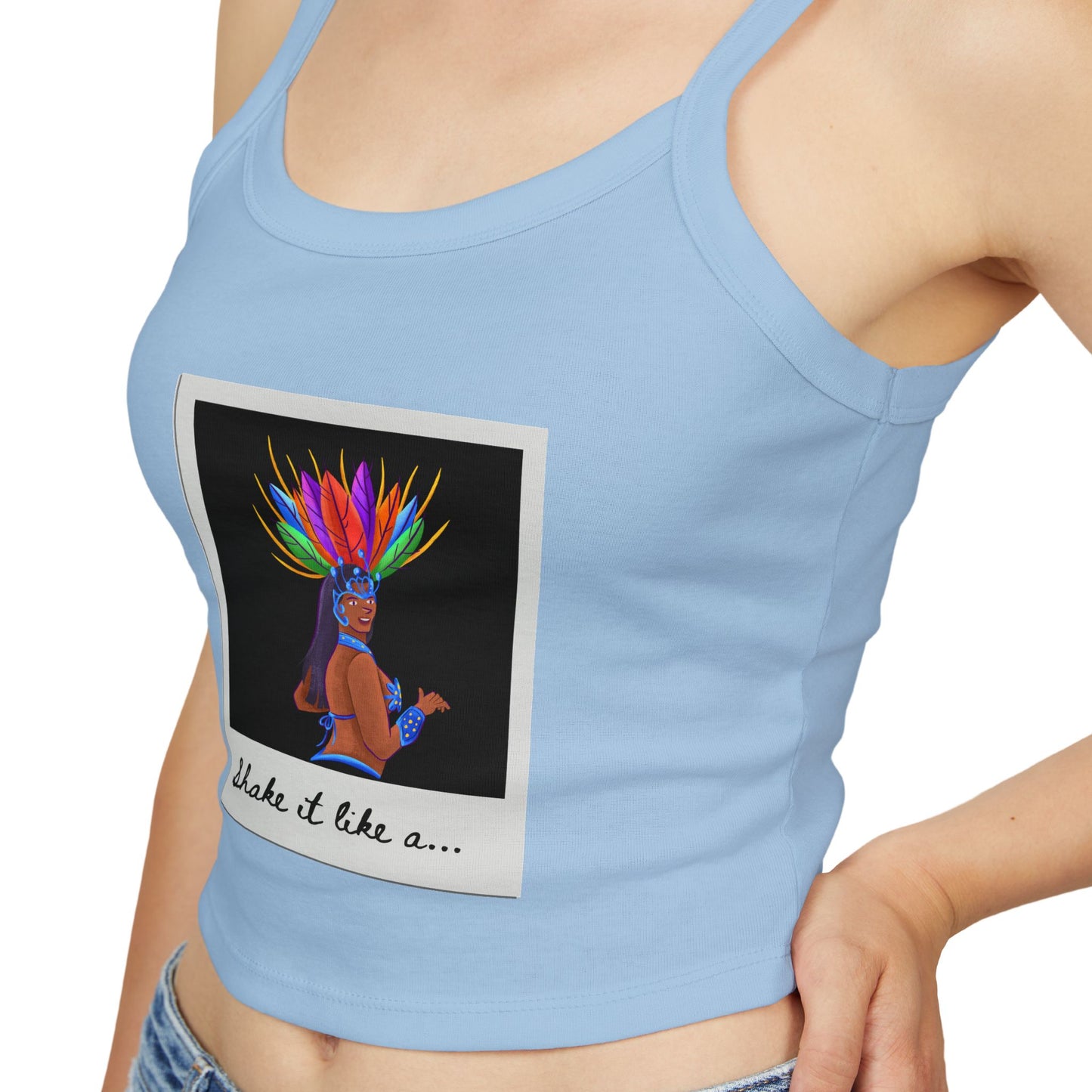 "Shake It Like a..." Women’s Spaghetti Strap Tank Top – Carnival-Inspired Samba Dancer Graphic | Fun Festival & Dancewear Top for Performers & Party Lovers