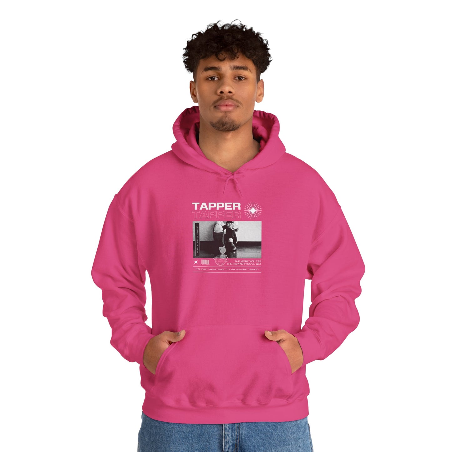 “Tapper” Tap Dance Text with Streetwear-Style Tap Shoes Graphic – Unisex Heavy Blend™ Hooded Sweatshirt – Cozy Dance Hoodie for Tap Dancers & Performing Arts Fans