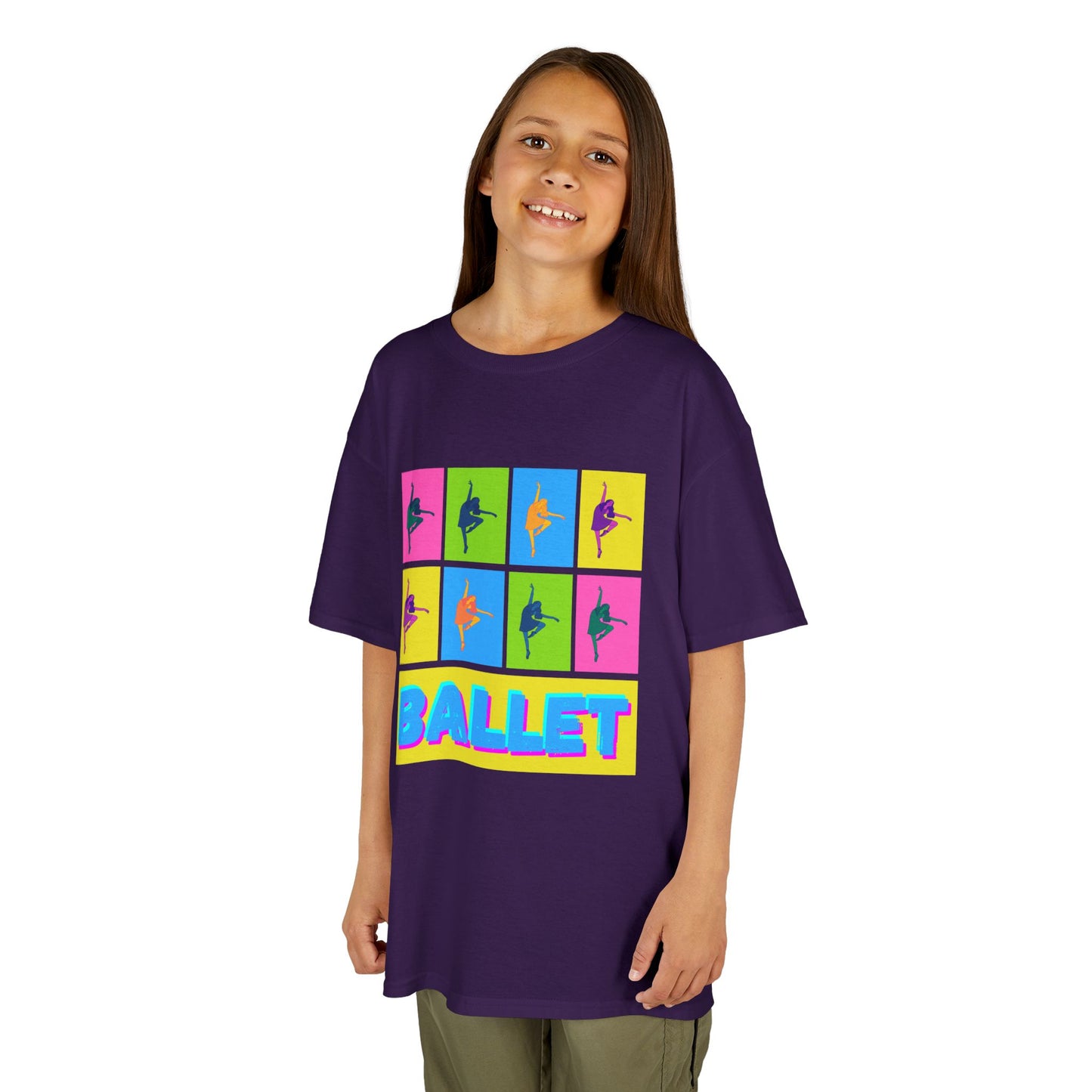 "Ballet" Youth Short Sleeve T-Shirt – Pop Art Inspired Design with Ballet Dancer Graphics – Dance Apparel for Kids