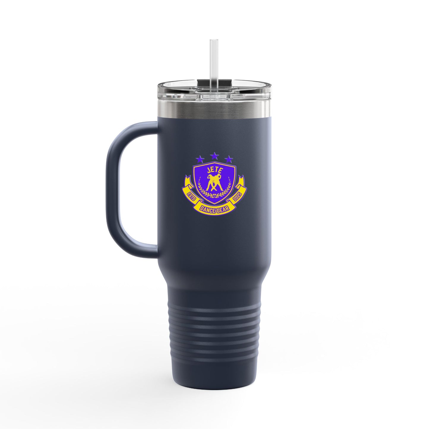 "Jeté Dance Gear Estd 2025" | 40oz Insulated Travel Mug with Collegiate-Inspired Graphic – Durable Stainless Steel Tumbler for Dancers & Dance Lovers