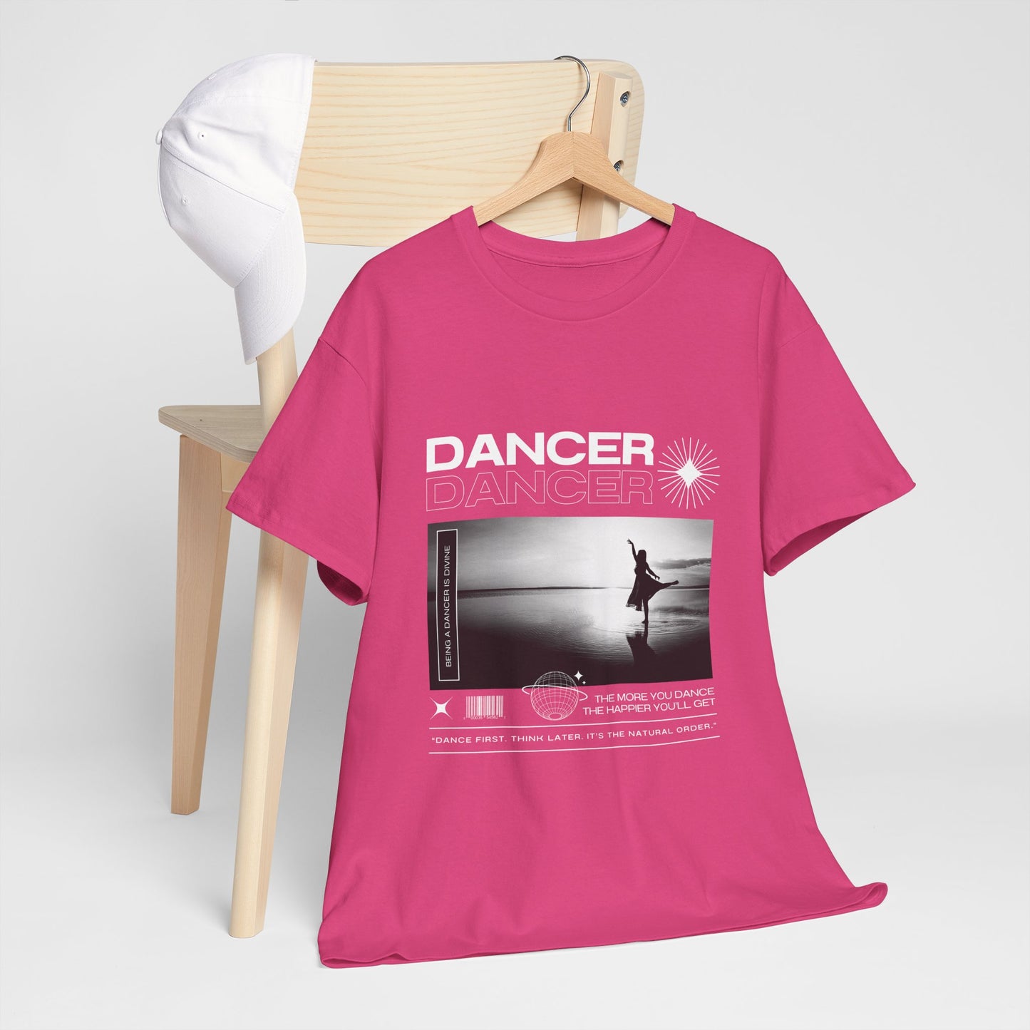 "Dancer" Arabesque Beach Scene Unisex Heavy Cotton Tee – Streetwear-Inspired Ballet Dance Graphic T-Shirt