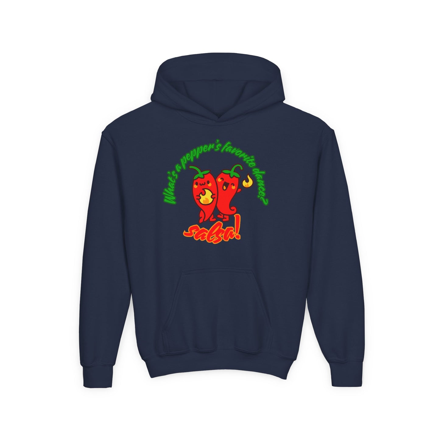 "What’s a Pepper’s Favorite Dance? Salsa!" Youth Hooded Sweatshirt – Funny Dance Pun Pepper Graphic Hoodie for Kids and Teens