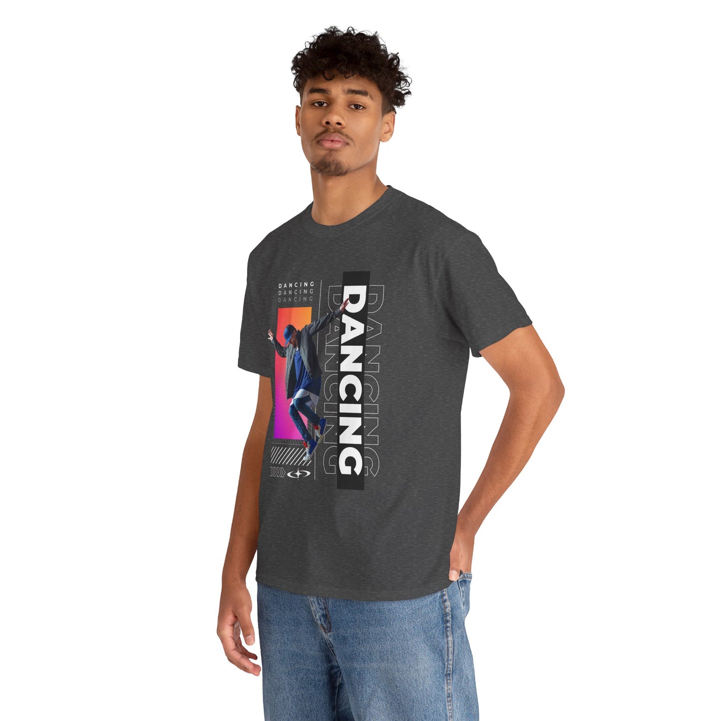 “Dancing” Streetwear-Inspired Male Dancer Unisex Heavy Cotton Tee – Urban Dance Graphic T-Shirt for Performers and Dance Lovers
