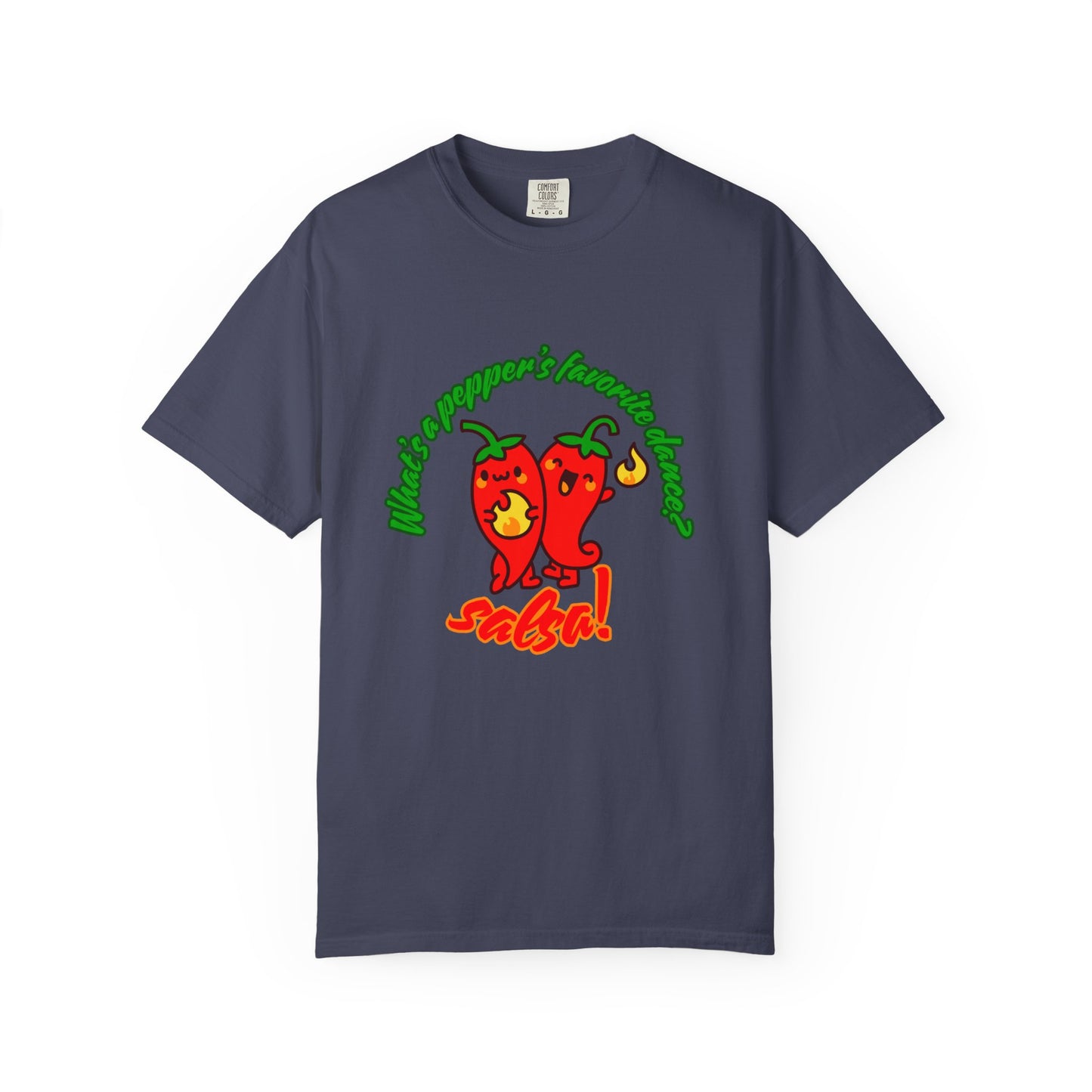 "What's a Pepper's Favorite Dance? Salsa!" Dance Pun Unisex Garment-Dyed T-Shirt – Funny Dance Joke Tee with Cute Pepper Graphic – Dance Humor Shirt for Food & Pun Lovers