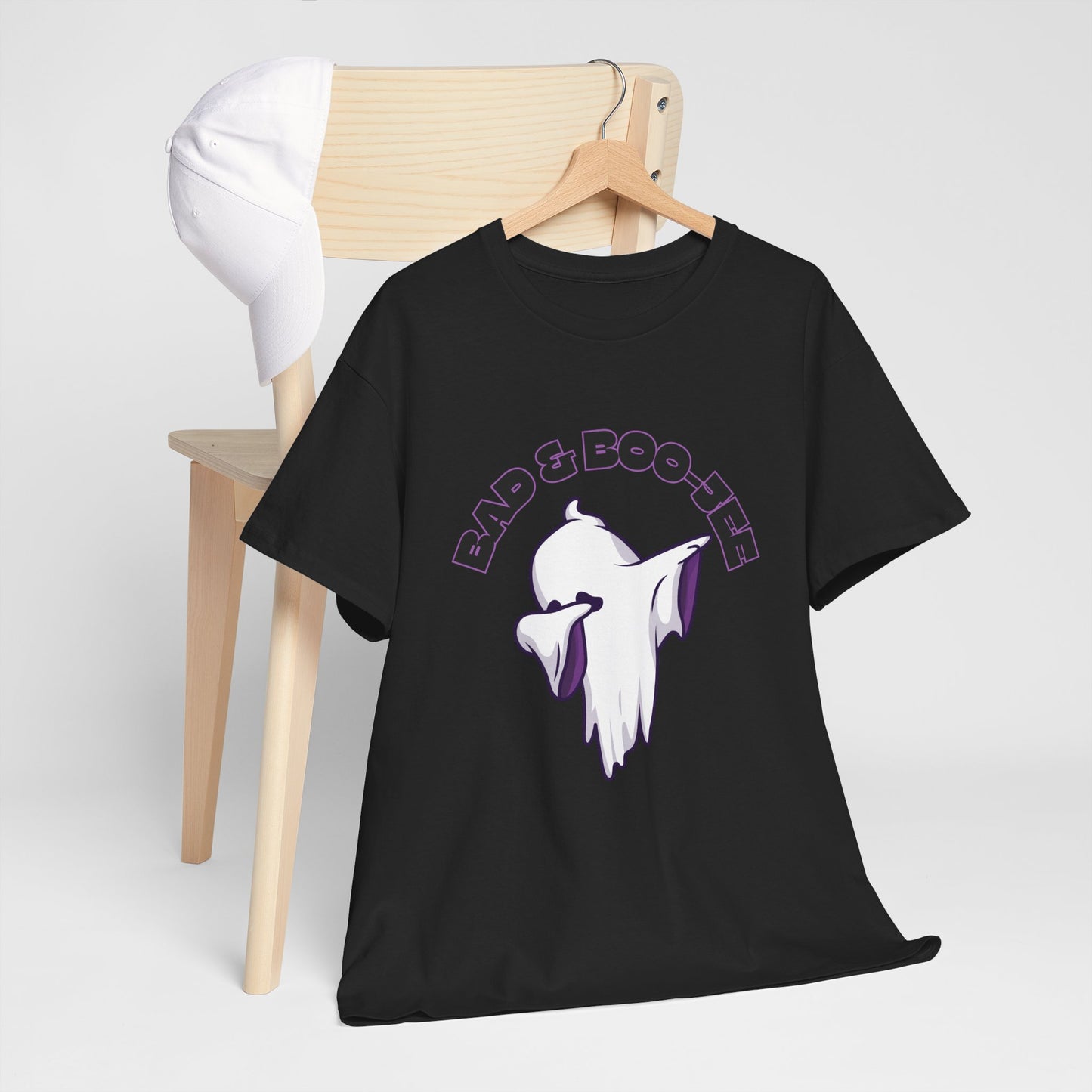 “Bad & Boo-jee” Funny Halloween Dance T-Shirt with Cute Ghost Dab Graphic - Unisex Heavy Cotton Tee