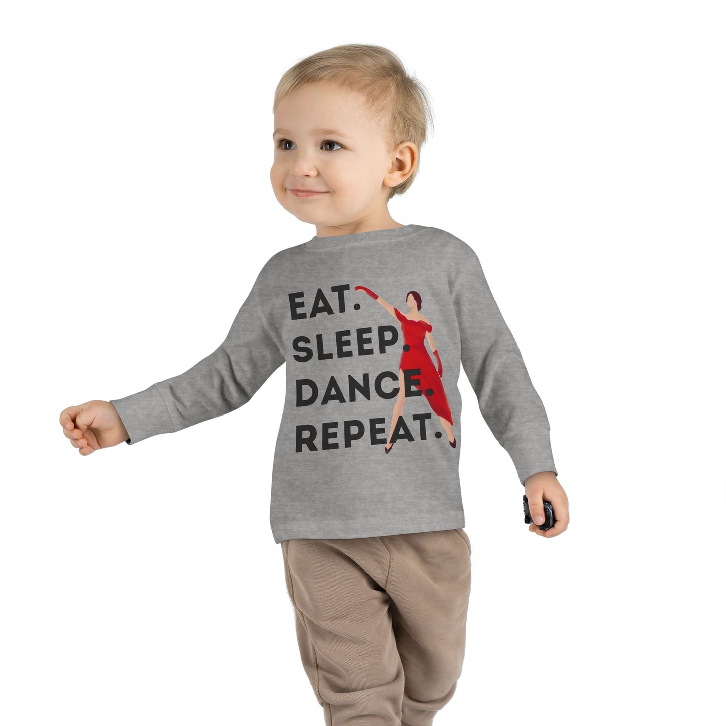 "Eat, Sleep, Dance, Repeat" Toddler Dance Long Sleeve T-Shirt – Bold Dancer Graphic Shirt for Kids
