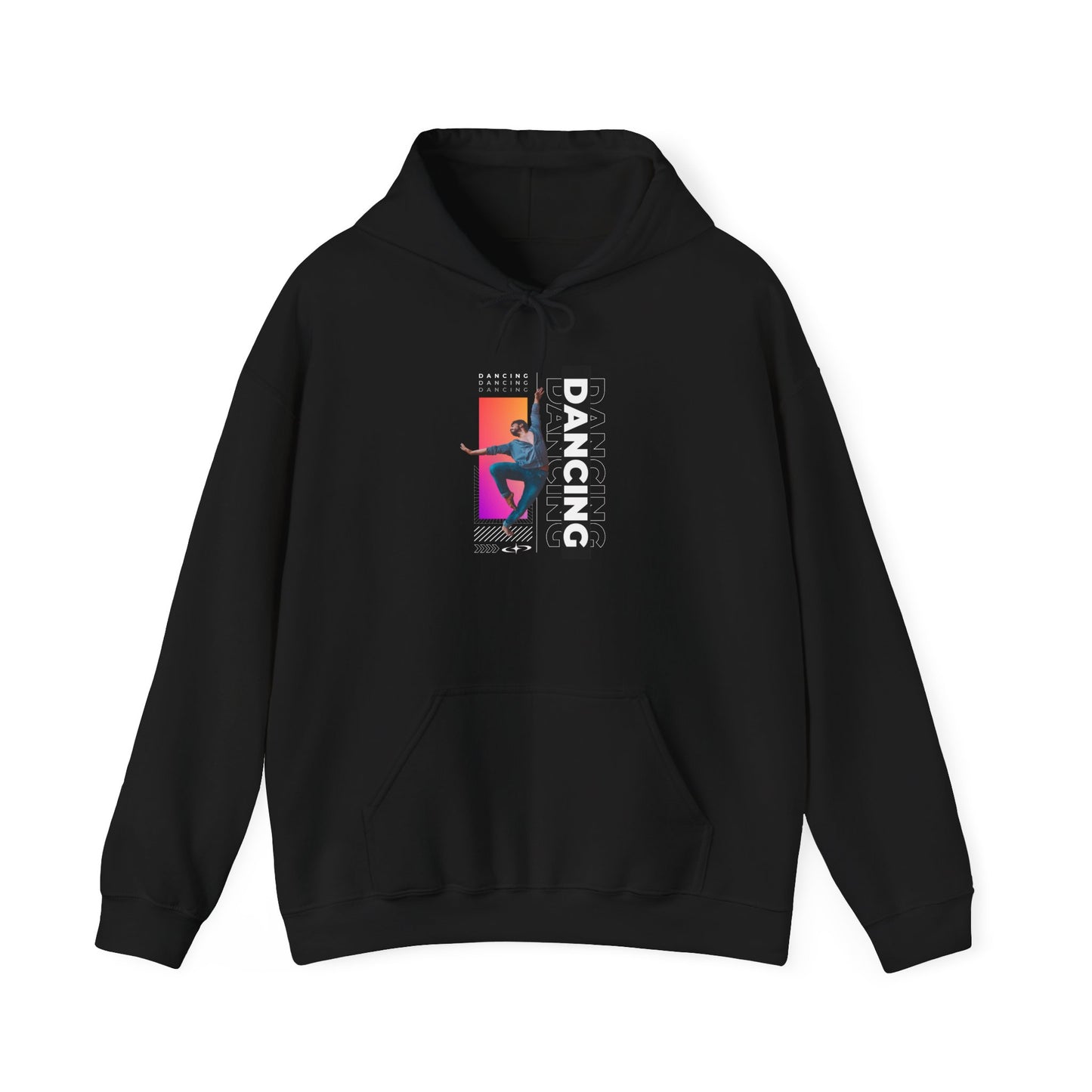 “Dancing” Text with Streetwear-Style Male Dancer Graphic – Unisex Heavy Blend™ Hooded Sweatshirt – Cozy Dance Hoodie for Performers & Dance Enthusiasts