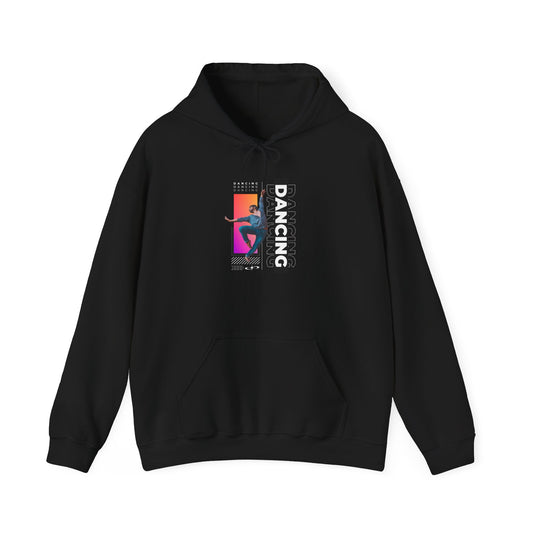 “Dancing” Text with Streetwear-Style Male Dancer Graphic – Unisex Heavy Blend™ Hooded Sweatshirt – Cozy Dance Hoodie for Performers & Dance Enthusiasts