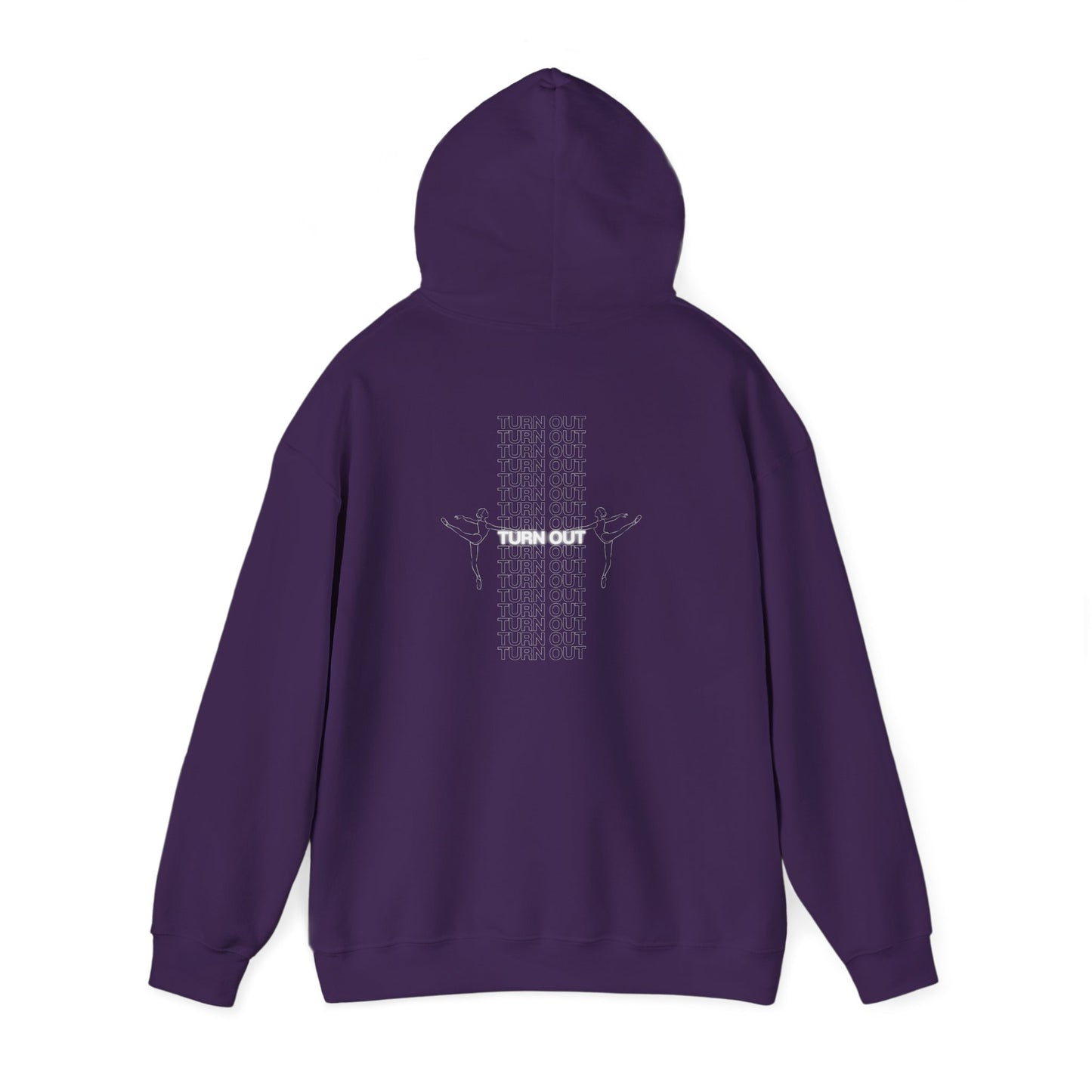 "Turn Out" Ballet Hoodie – Unisex Heavy Blend™ Hooded Sweatshirt with Front & Back Ballerina Graphics for Dancers