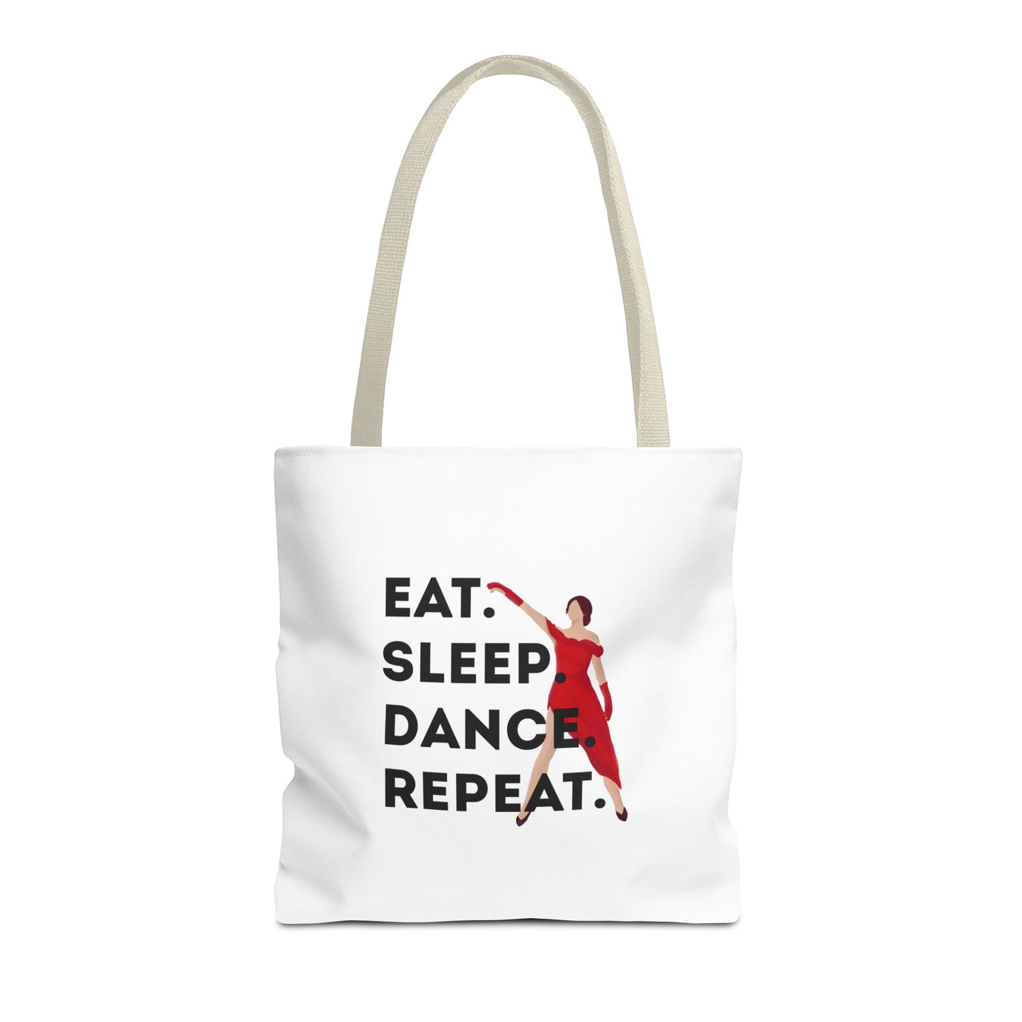 "Eat Sleep Dance Repeat" Canvas Tote Bag – Bold Dancer Graphic Dance Bag for Studio, School & Everyday Use