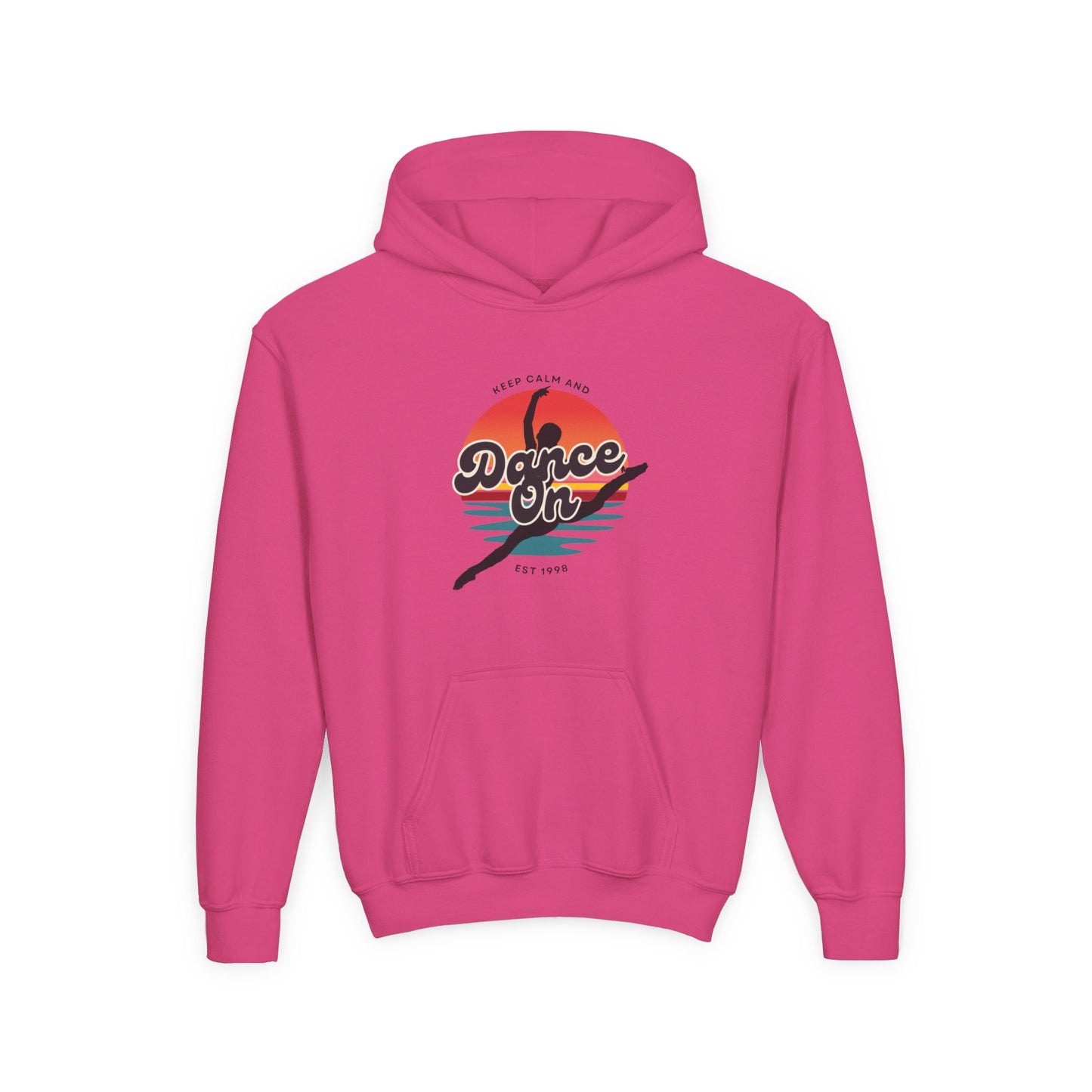 "Keep Calm and Dance On" Youth Hooded Sweatshirt – Retro Dance Quote Graphic Fleece Hoodie for Kids and Teens