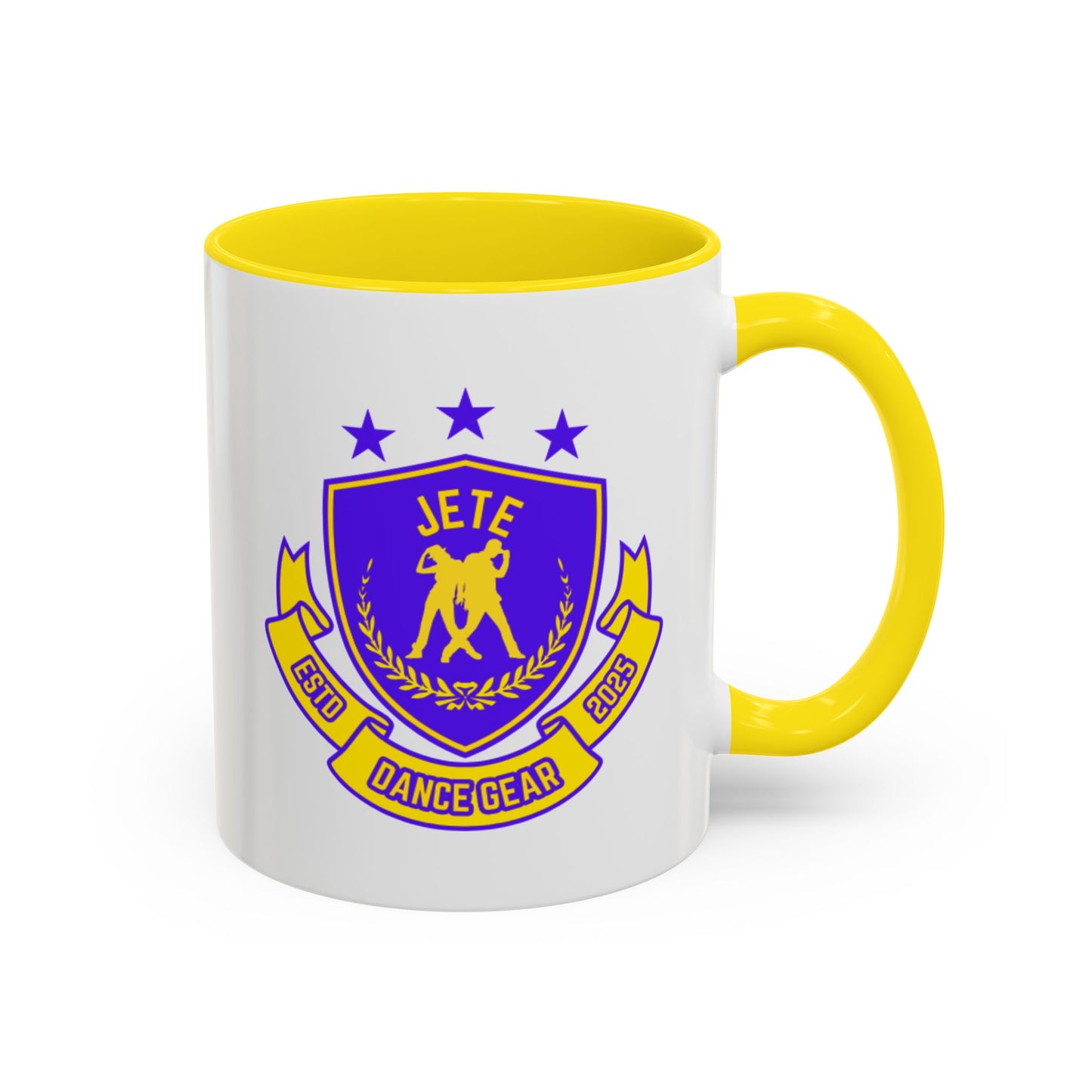 "Jeté Dance Gear Estd 2025" Accent Coffee Mug – Collegiate Style Ceramic Mug for Dancers and Studio Pride