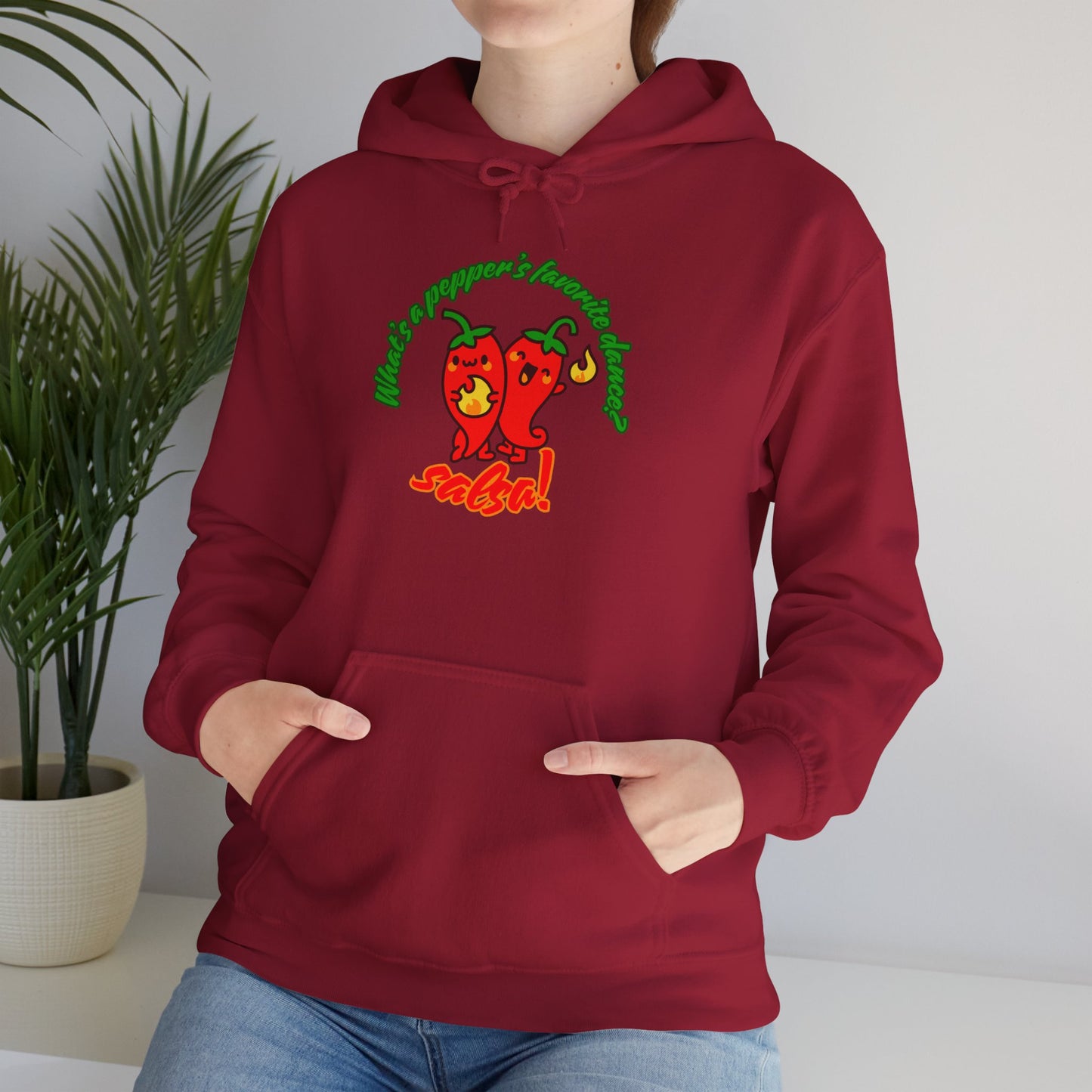 "What’s a Pepper’s Favorite Dance? Salsa!" Unisex Hooded Sweatshirt – Funny Dance Pun Hoodie with Cute Pepper Graphic for Dancers & Foodies