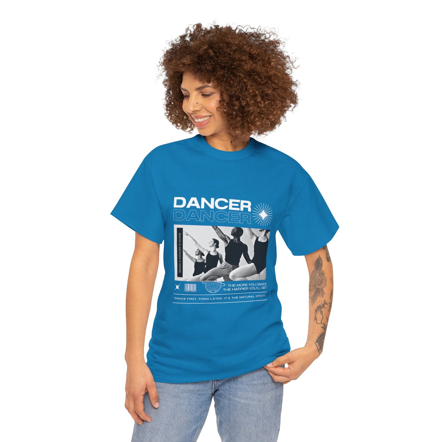 "Dancer" with ballet dancers at the Barre - Unisex Heavy Cotton Tee | Streetwear-Inspired Ballet Training Graphic T-Shirt for Dance Lovers