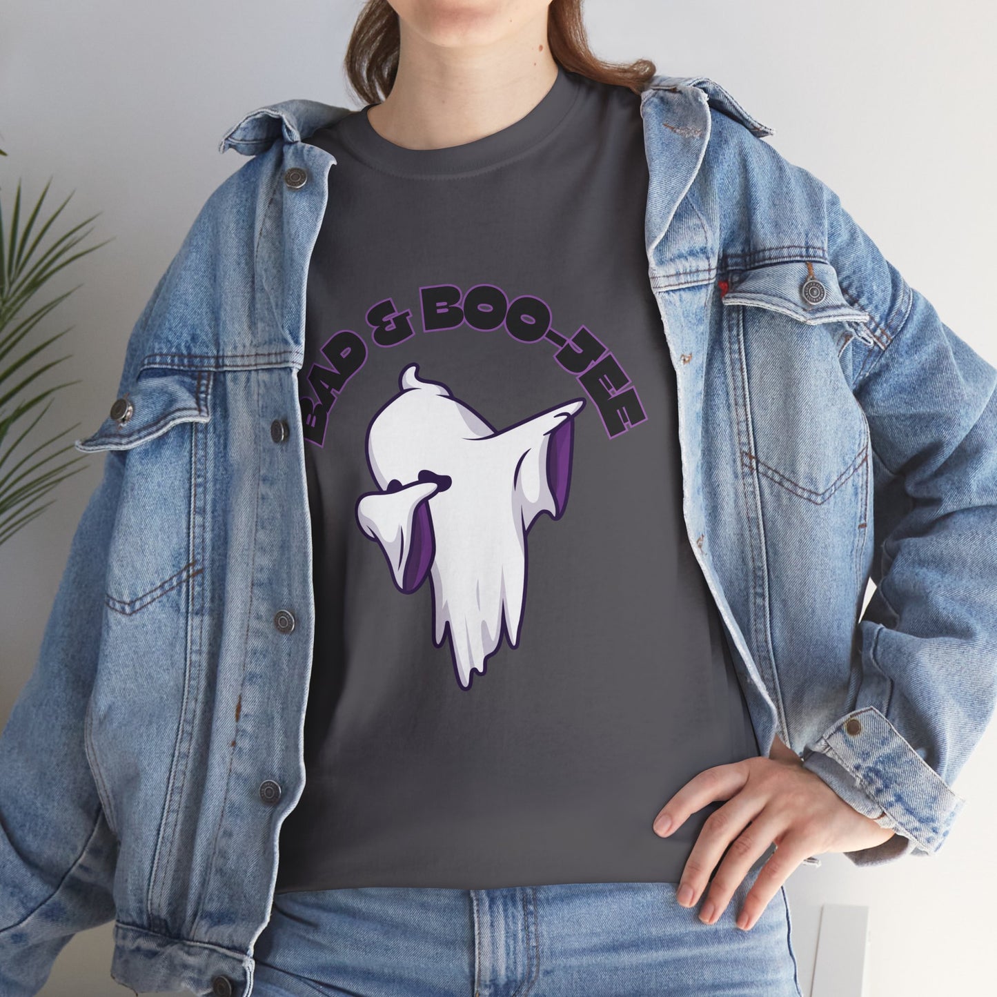 “Bad & Boo-jee” Funny Halloween Dance T-Shirt with Cute Ghost Dab Graphic - Unisex Heavy Cotton Tee