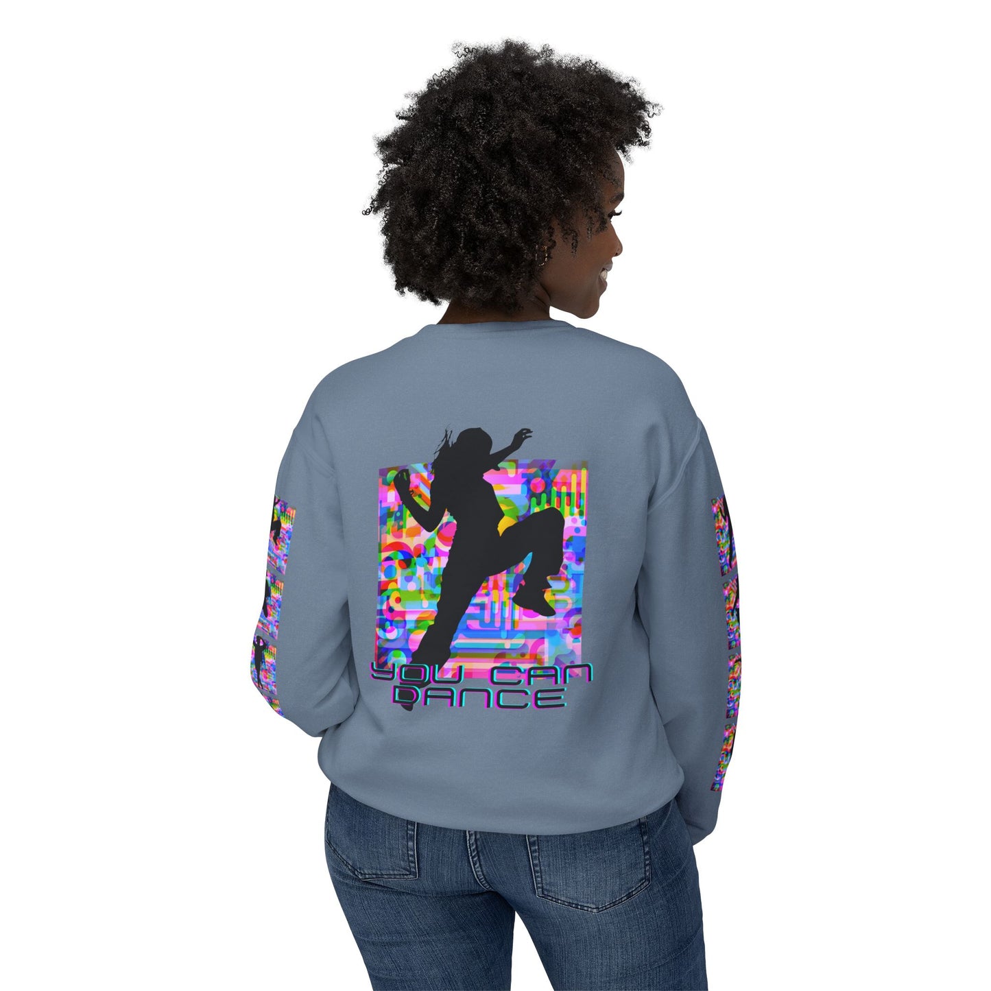 Levels Premium Collection Dance Crewneck Sweatshirt – Vibrant Unisex Streetwear Pullover with "Levels Pictures Textures" Front Text and Dancer Silhouettes on Sleeves