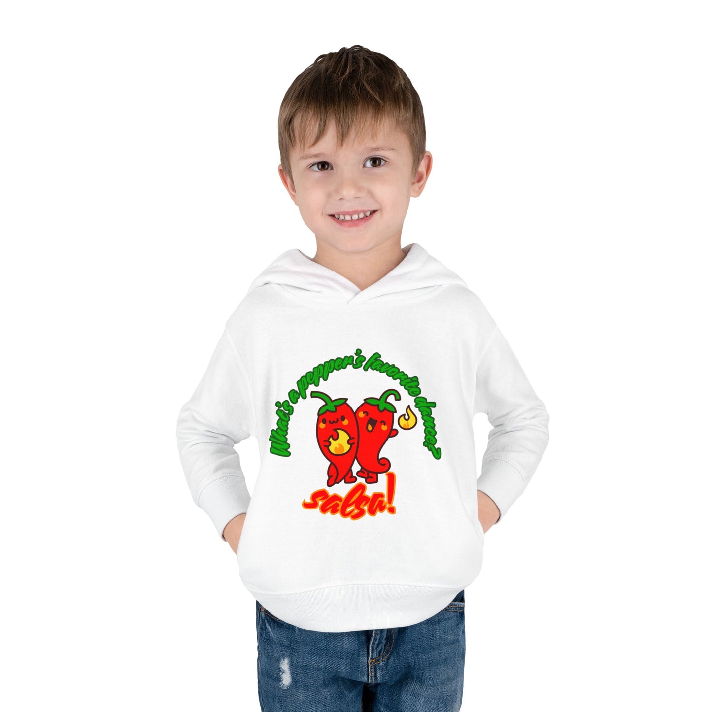 "What's a Pepper's Favorite Dance? Salsa!" Toddler Fleece Dance Hoodie – Funny Colorful Pullover for Kids