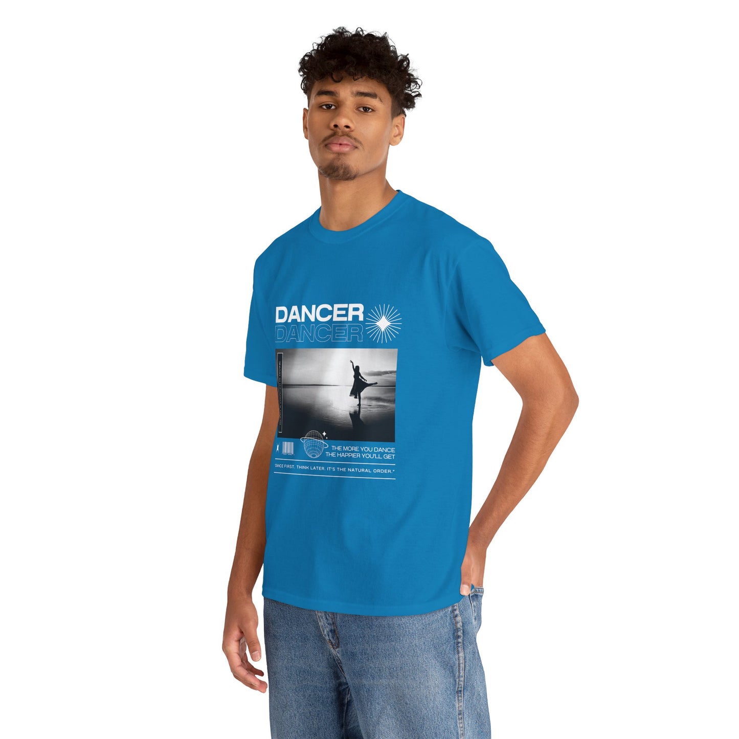 "Dancer" Arabesque Beach Scene Unisex Heavy Cotton Tee – Streetwear-Inspired Ballet Dance Graphic T-Shirt