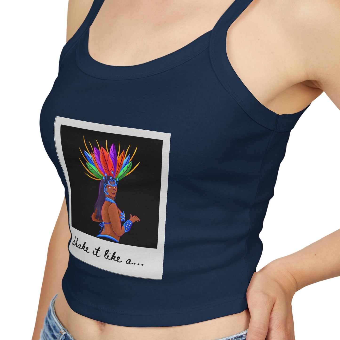 "Shake It Like a..." Women’s Spaghetti Strap Tank Top – Carnival-Inspired Samba Dancer Graphic | Fun Festival & Dancewear Top for Performers & Party Lovers