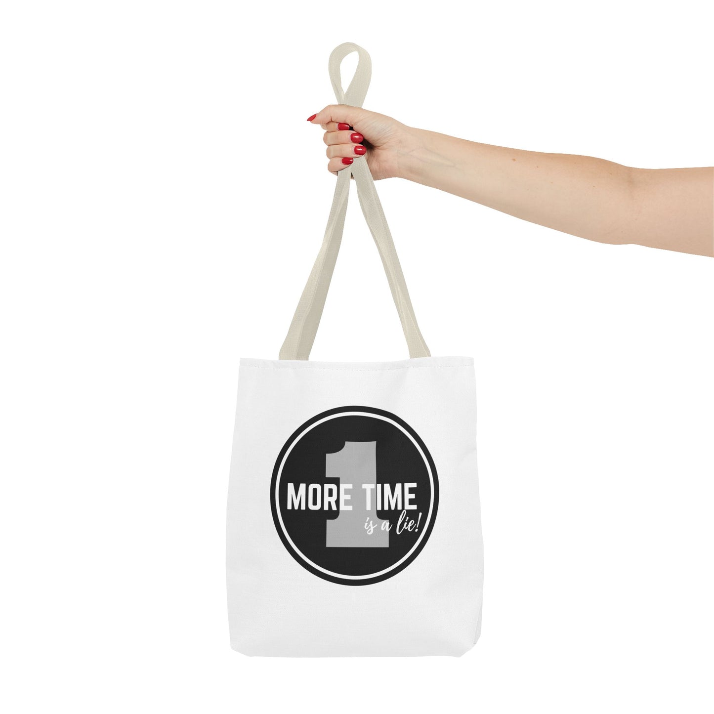 "One More Time is a Lie" Dance Tote Bag – Bold Emblem Graphic Canvas Bag for Dancers, Rehearsals & Everyday Use