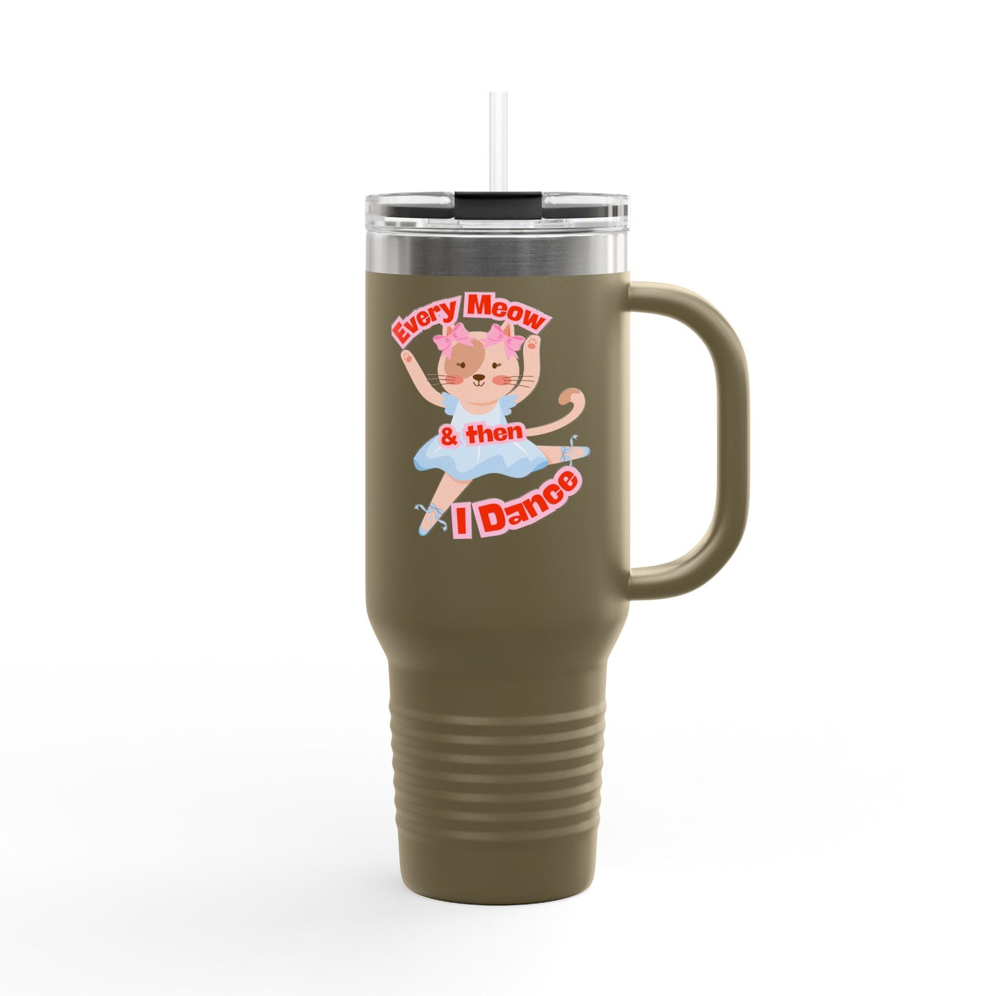 “Every Meow & Then I Dance” Adorable Dancing Cat Graphic | Cute Cat Dance Tumbler for Ballet Lovers & On-the-Go Coffee Enthusiasts - 40oz Insulated Travel Mug