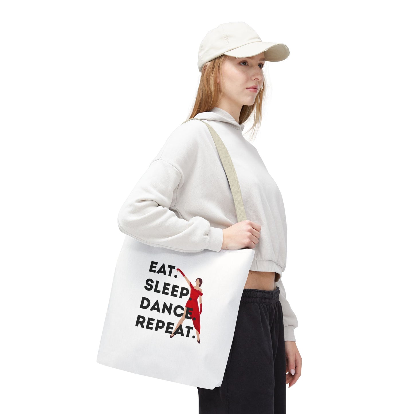 "Eat Sleep Dance Repeat" Canvas Tote Bag – Bold Dancer Graphic Dance Bag for Studio, School & Everyday Use