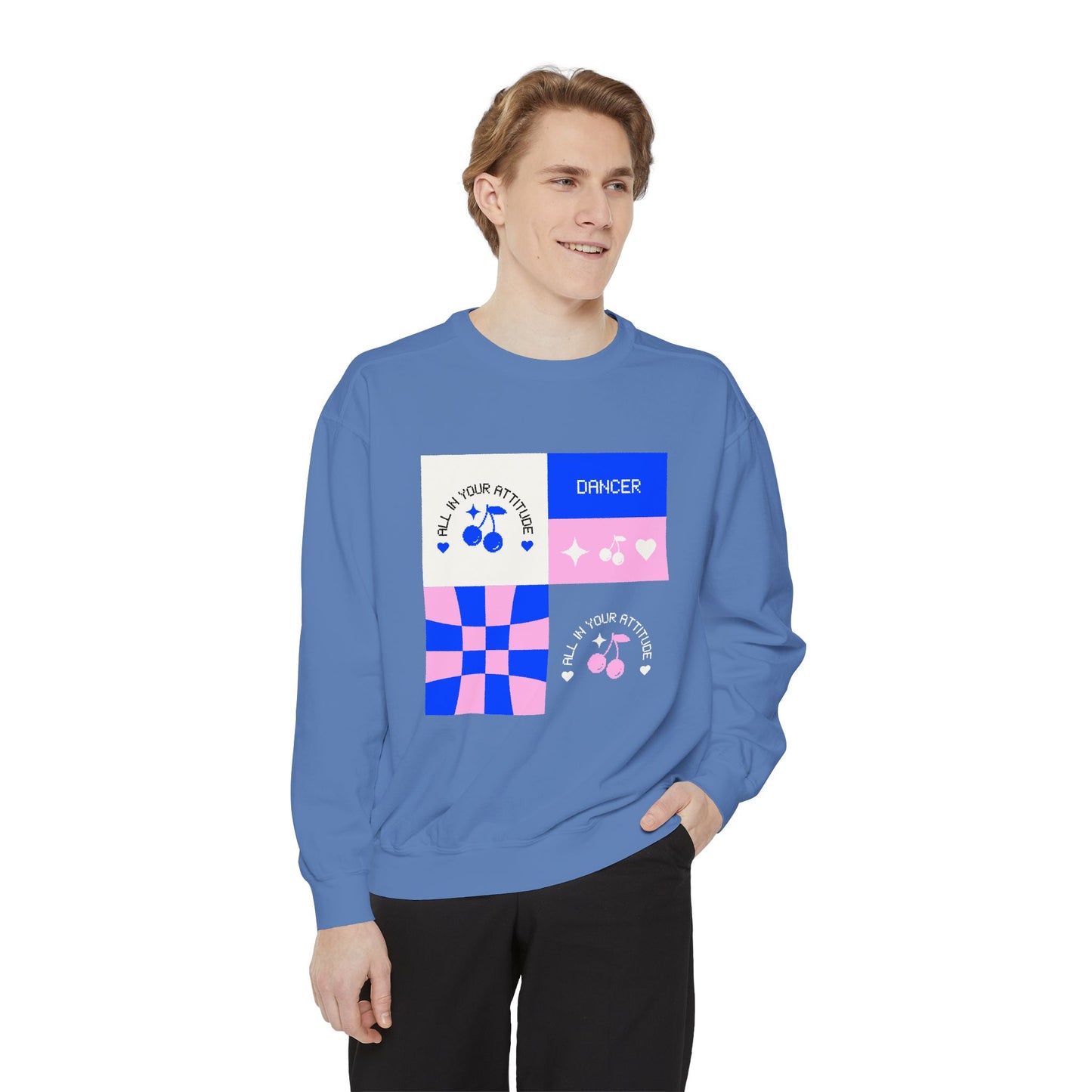 "Dancer – All in Your Attitude" Unisex Lightweight Crewneck Sweatshirt – Retro-Inspired Dance Graphic Pullover for Confident Movers & Performers