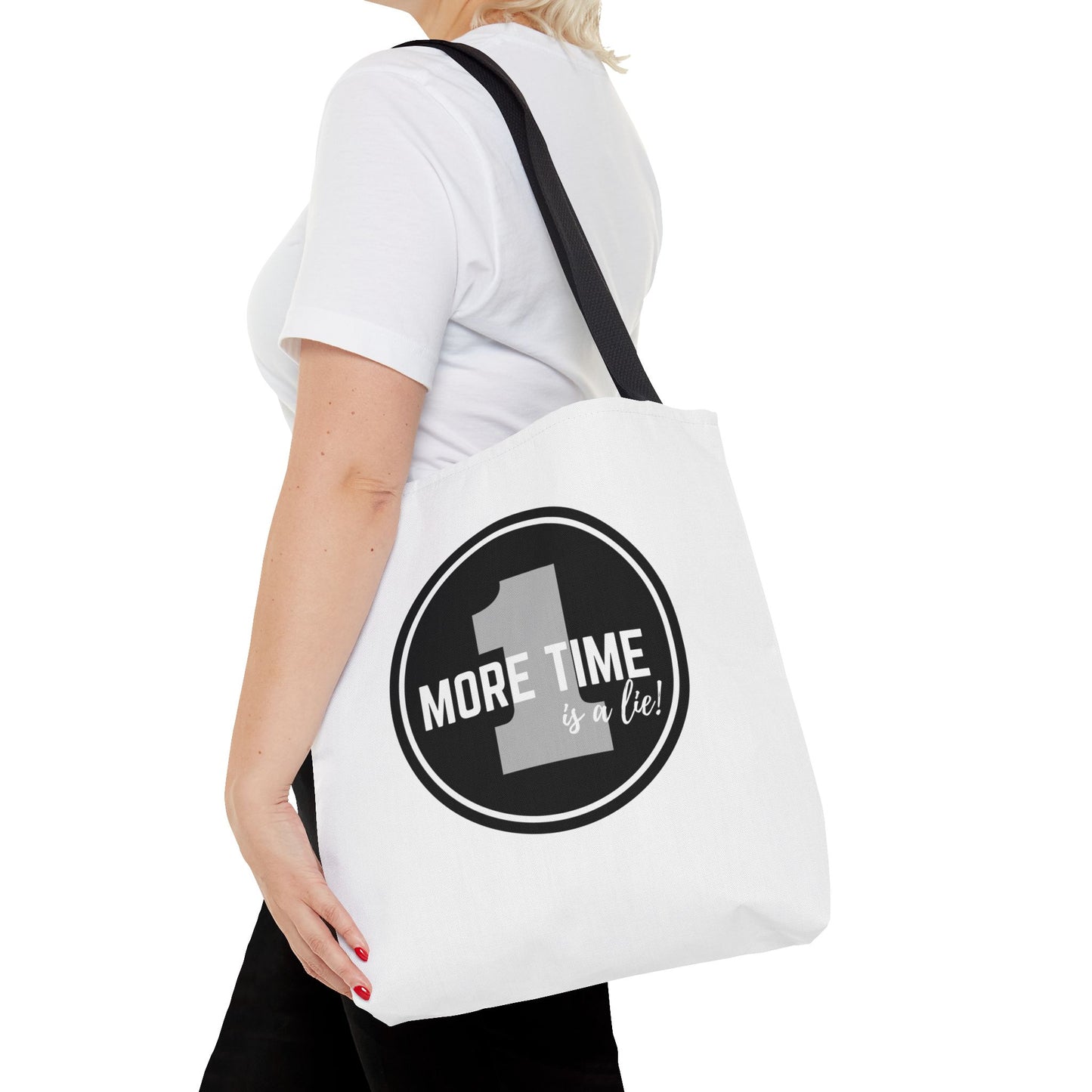 "One More Time is a Lie" Dance Tote Bag – Bold Emblem Graphic Canvas Bag for Dancers, Rehearsals & Everyday Use