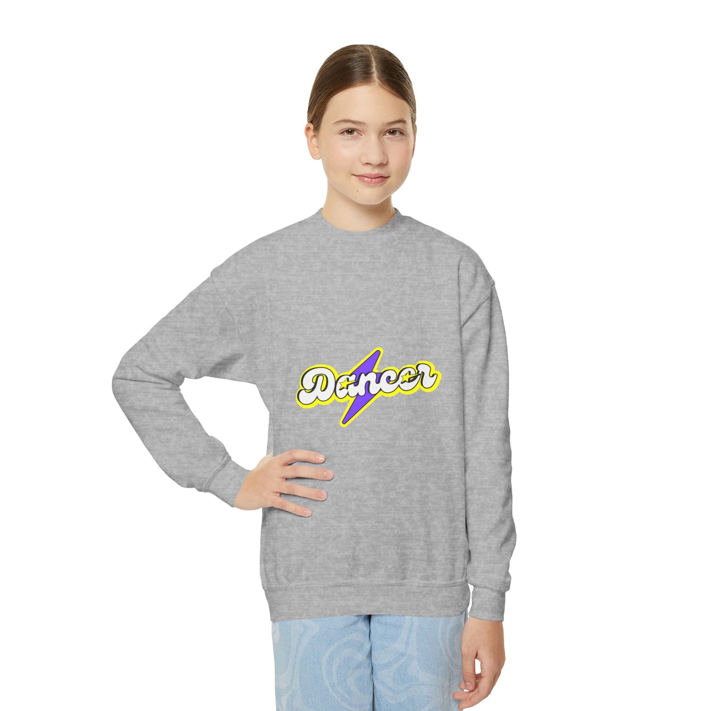 "Dancer" Youth Crewneck Sweatshirt – Superhero-Inspired Dance Graphic Pullover for Kids and Teens