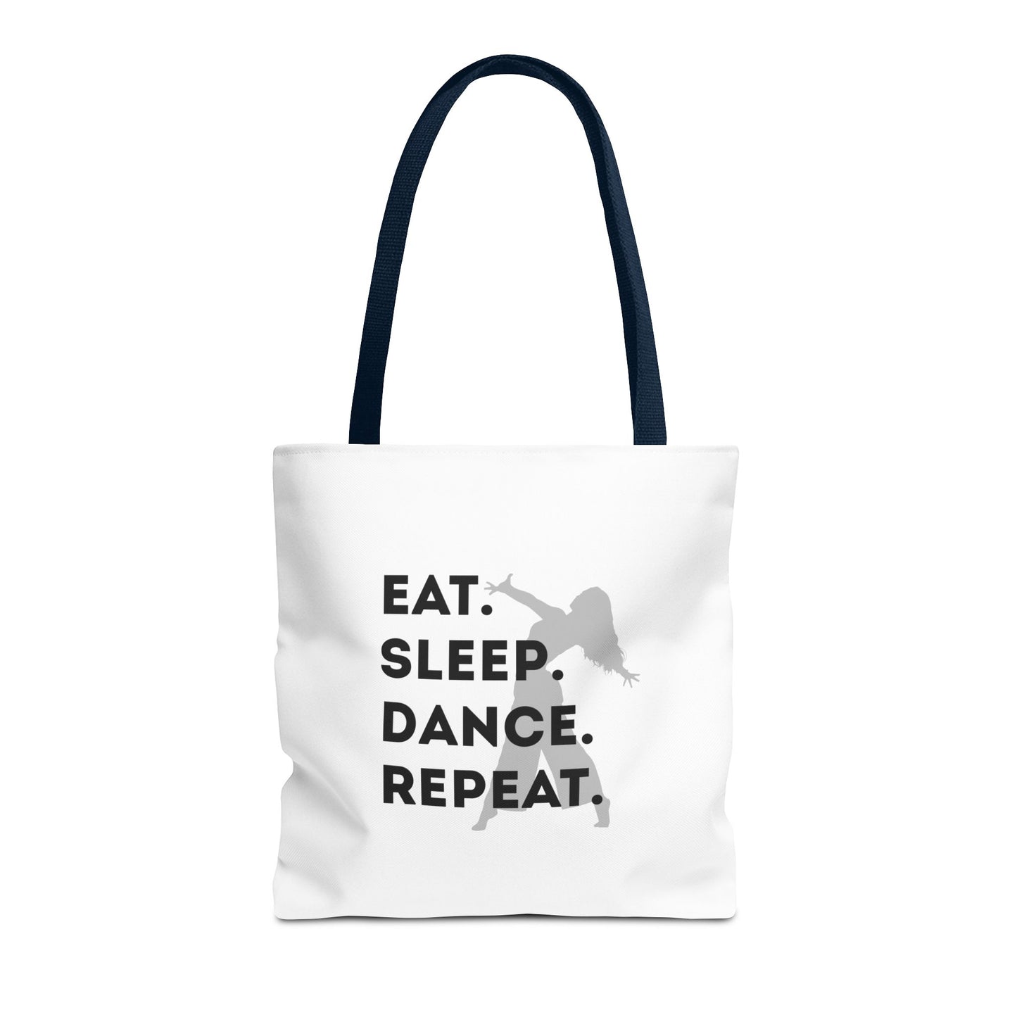 "Eat Sleep Dance Repeat" Canvas Tote Bag – Gray Dancer Silhouette Dance-Themed Reusable Shoulder Bag for Dancers, Studio, or Everyday Use