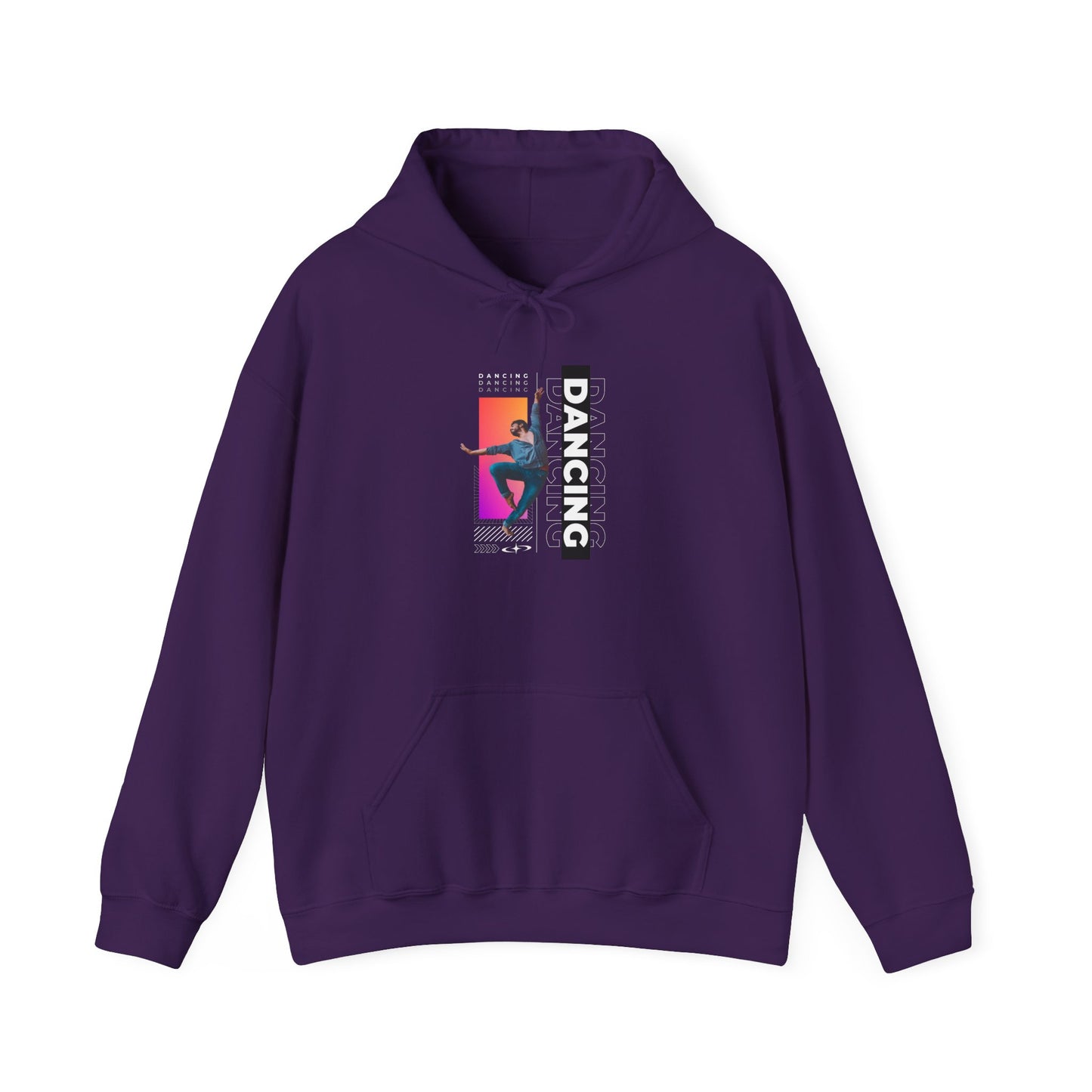 “Dancing” Text with Streetwear-Style Male Dancer Graphic – Unisex Heavy Blend™ Hooded Sweatshirt – Cozy Dance Hoodie for Performers & Dance Enthusiasts