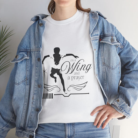 "On a Wing and a Prayer" Tap Dance Tee – Unisex Heavy Cotton T-Shirt with Streetwear-Inspired One-Footed Wing Dancer Graphic